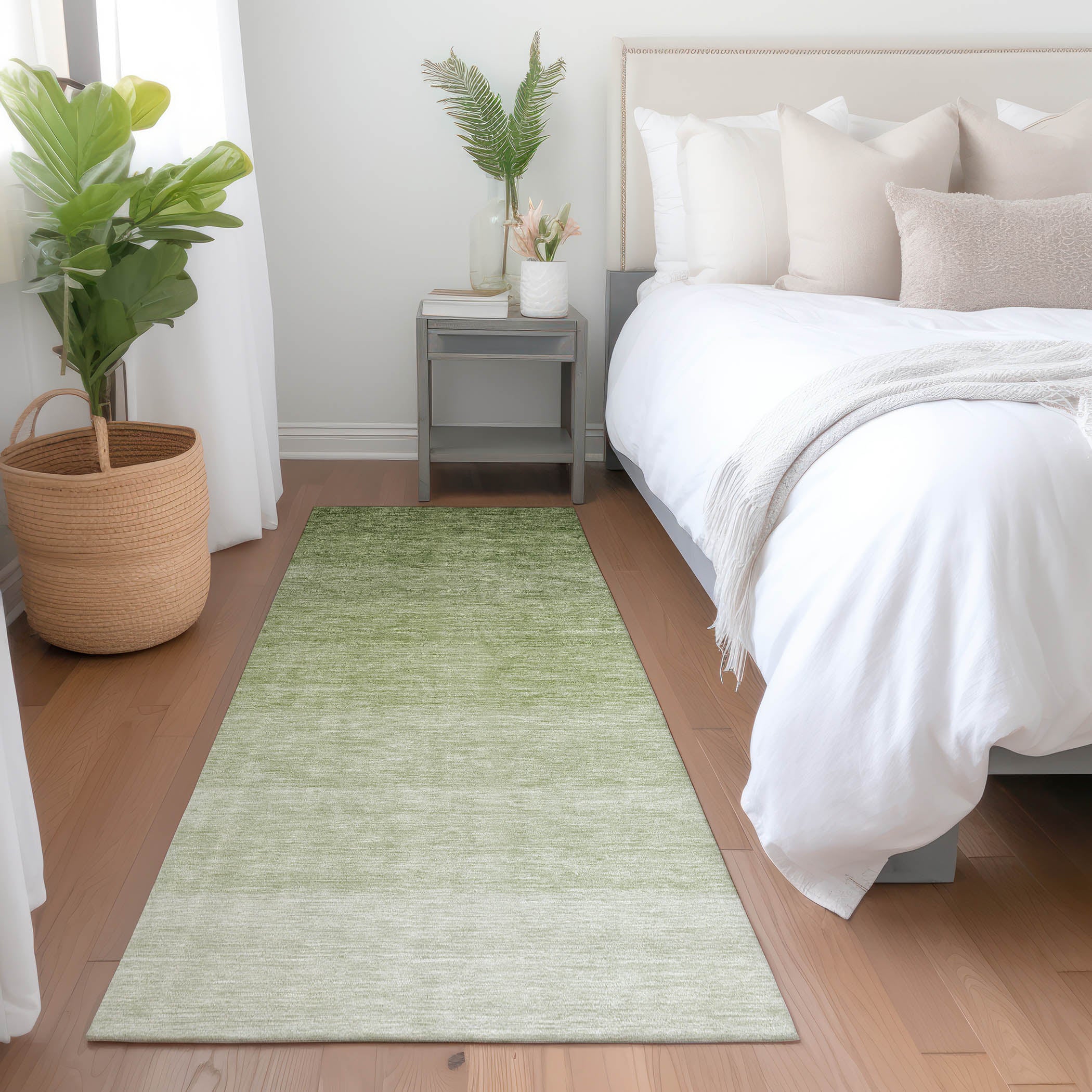 Salzburg Machine Washable Transitional Green Rug 2'3" x 7'6" #shape_Runner