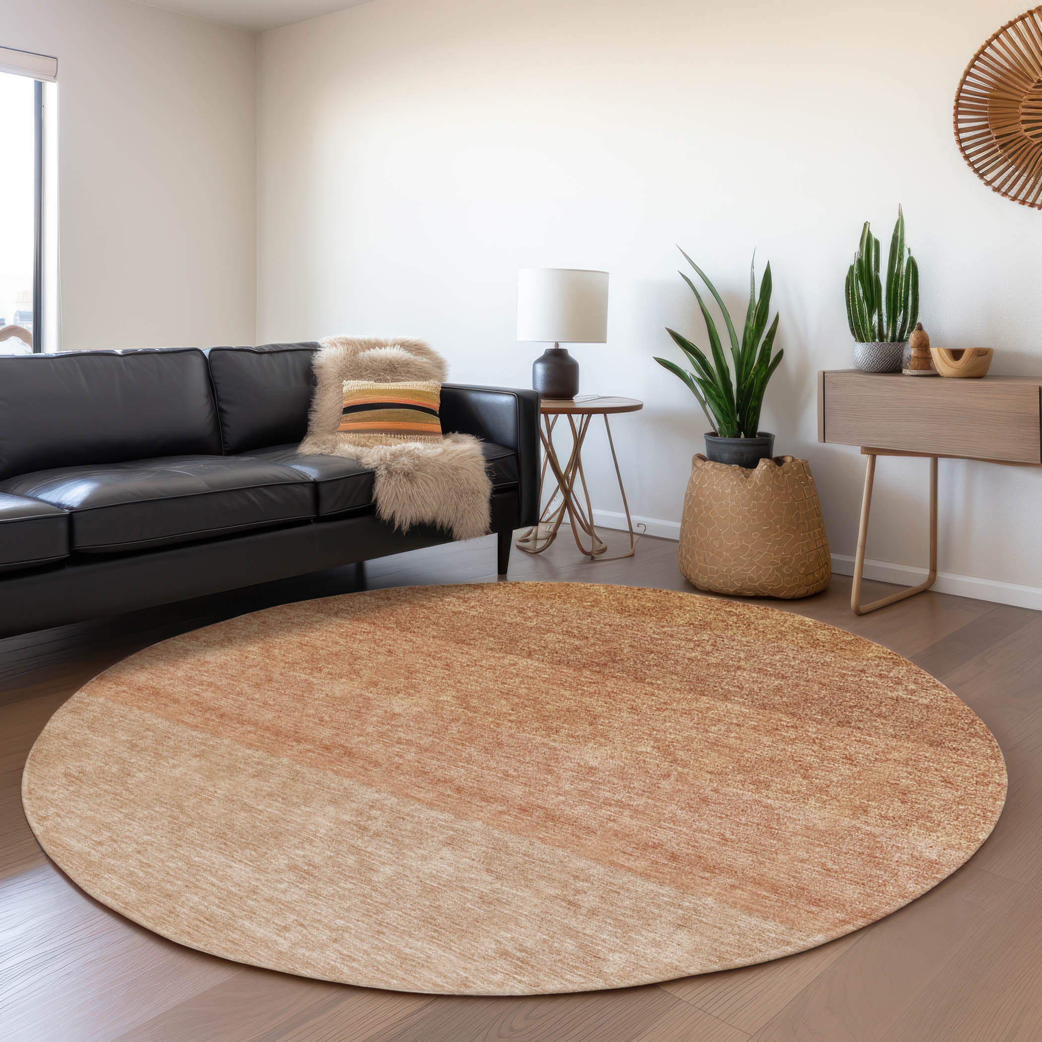 Salzburg Machine Washable Transitional Paprika Orange Rug 8' x 8' #shape_Round