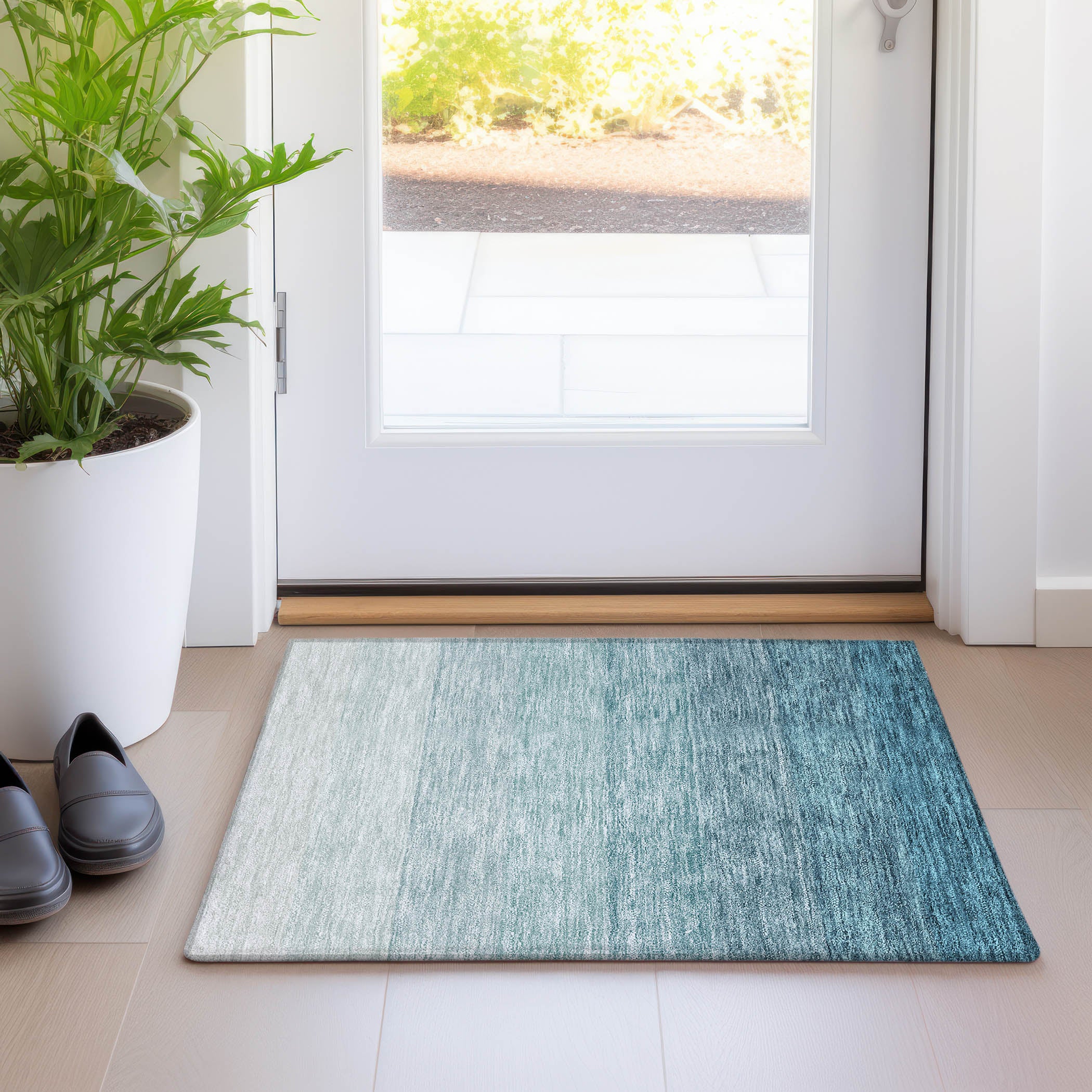 Salzburg Machine Washable Transitional Teal Rug 1'8" x 2'6" #shape_Rectangle