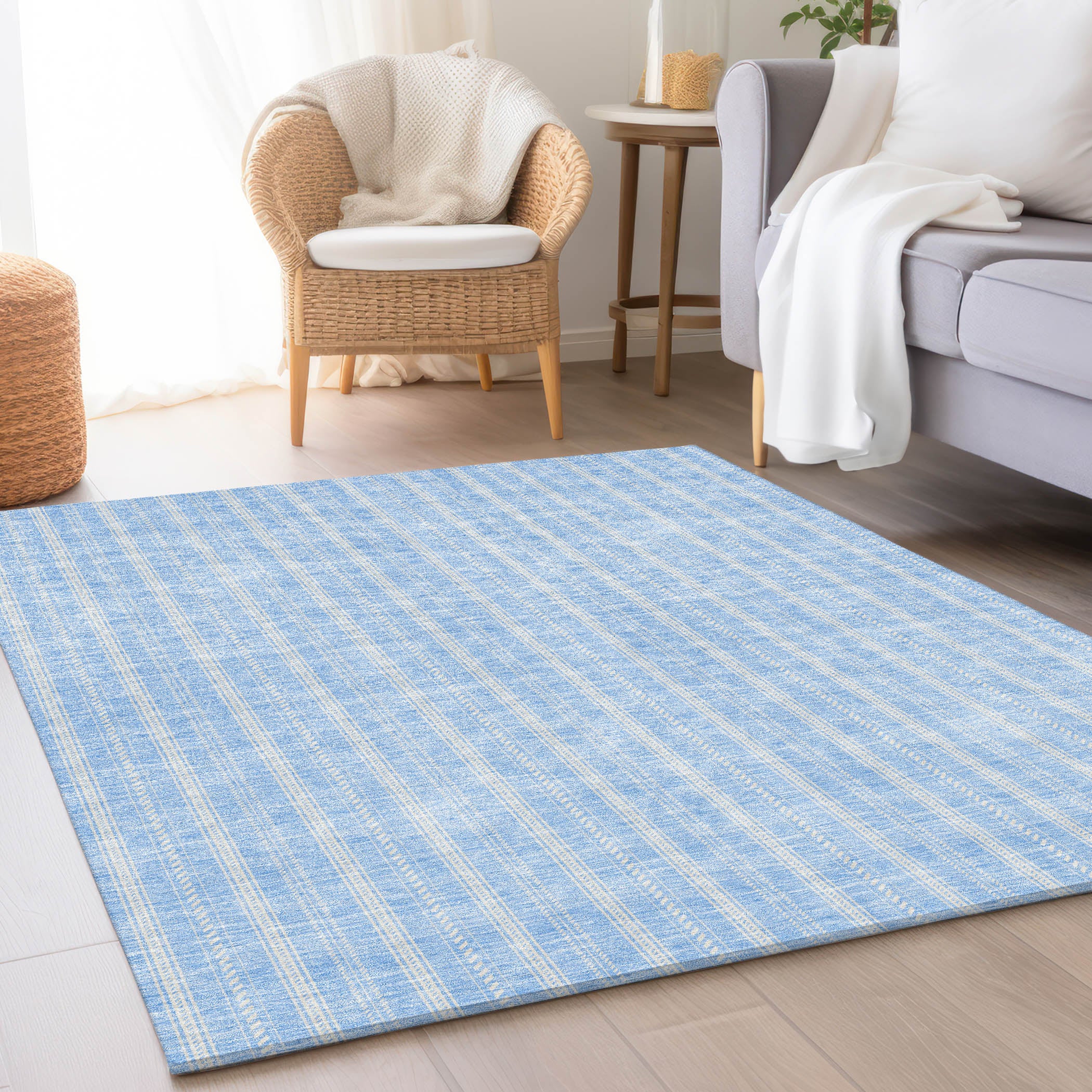 Dublin Machine Washable Transitional Sky Blue Rug 2'6" x 3'10" #shape_Rectangle
