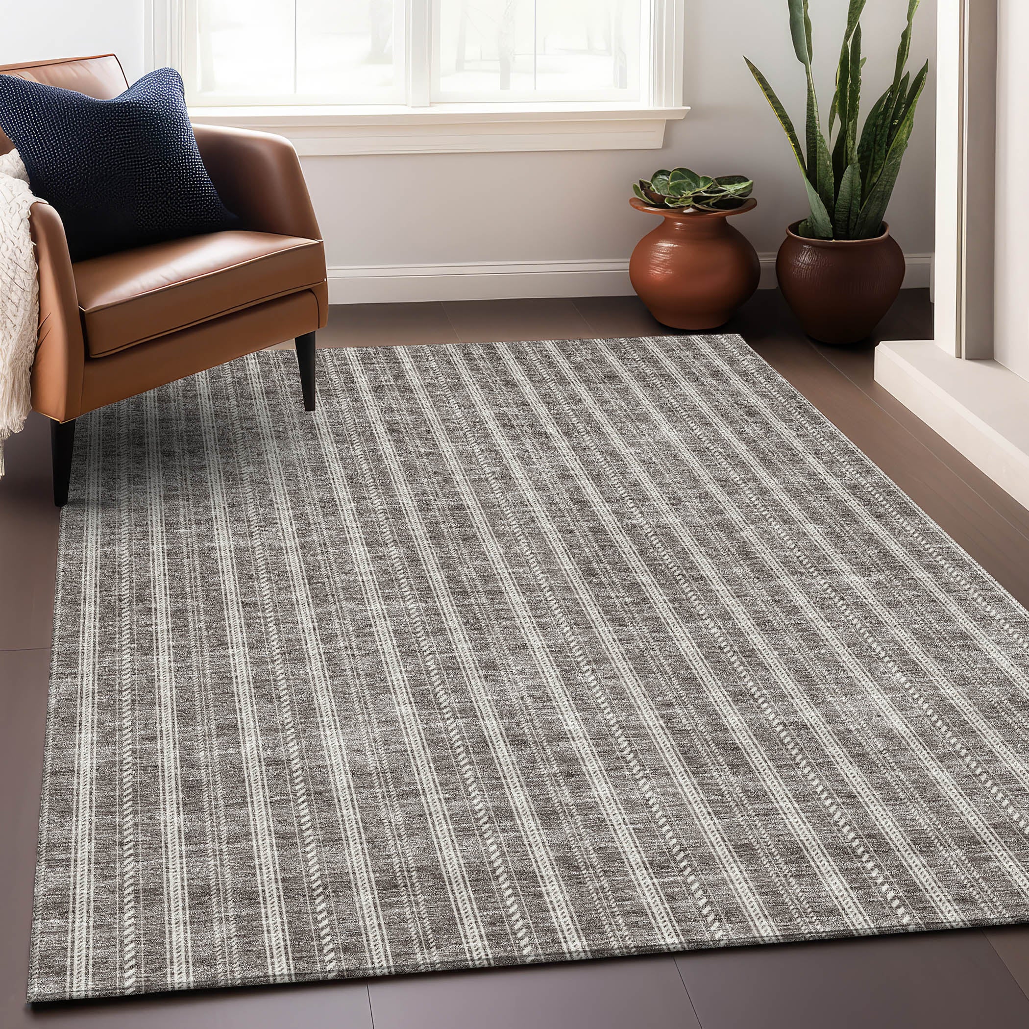 Dublin Machine Washable Transitional Taupe Brown Rug 2'6" x 3'10" #shape_Rectangle