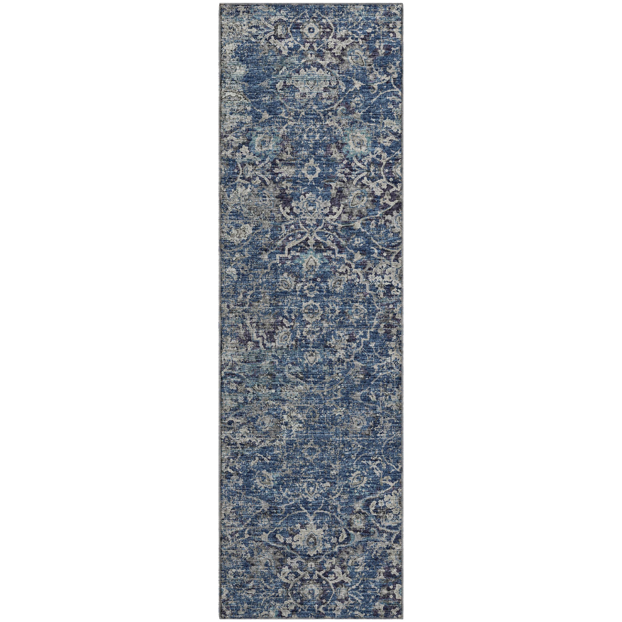 Queenstown Machine Washable Traditional Blue Rug 2'3" x 7'6" #shape_Runner