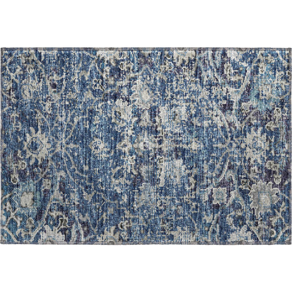 Queenstown Machine Washable Traditional Blue Rug 1'8" x 2'6"
