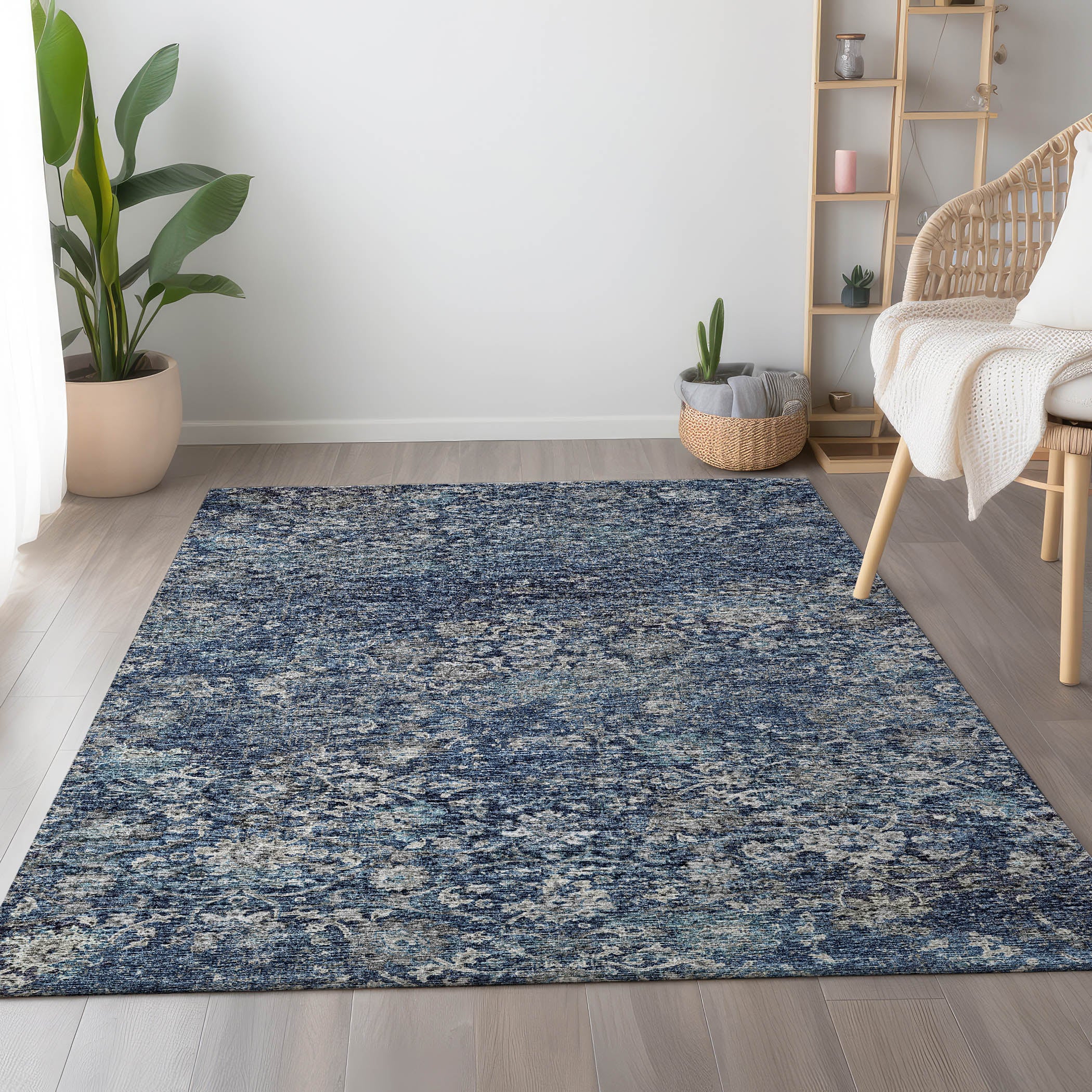 Queenstown Machine Washable Traditional Blue Rug 2'6" x 3'10" #shape_Rectangle