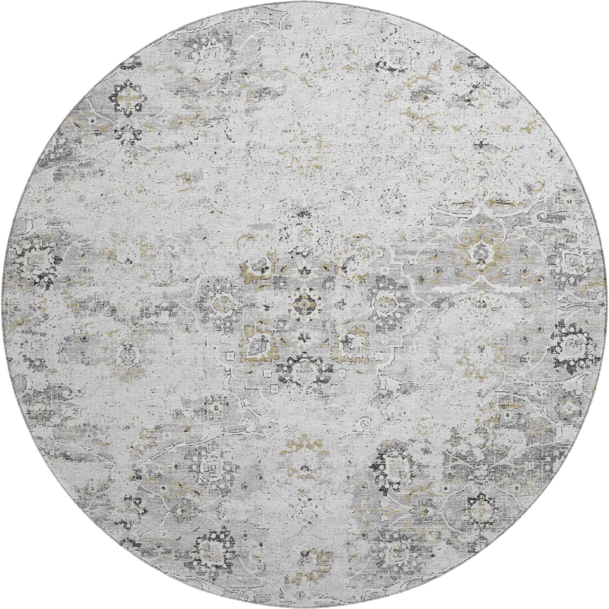 Queenstown Machine Washable Traditional Dove Gray Rug 8' x 8' #shape_Round