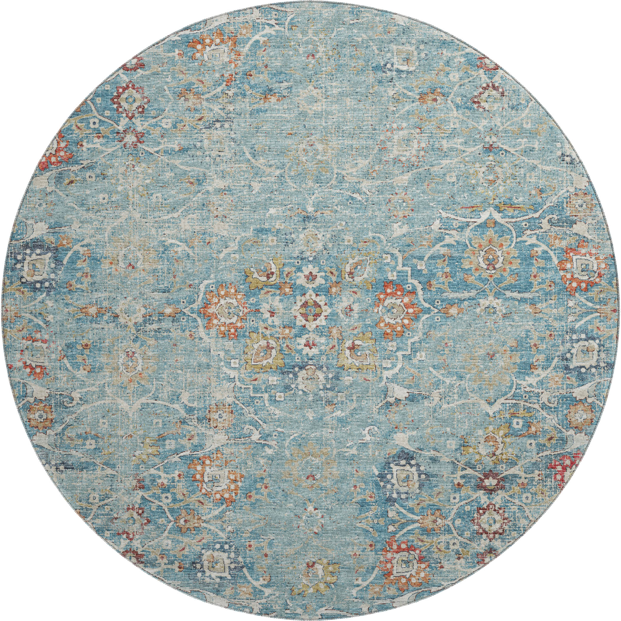 Queenstown Machine Washable Traditional Multi Rug 8' x 8' #shape_Round
