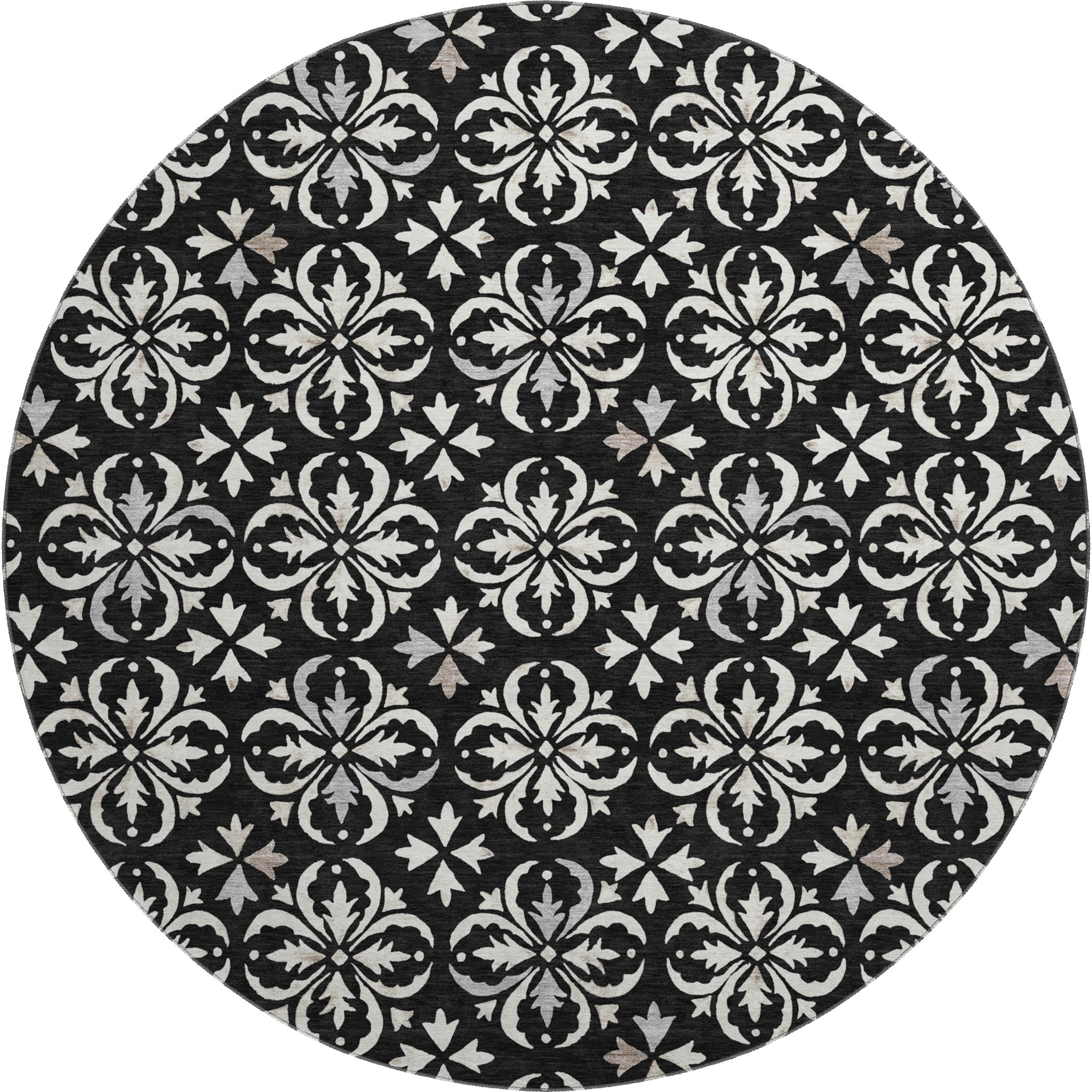 Antigua Machine Washable Transitional Black Rug 8' x 8' #shape_Round