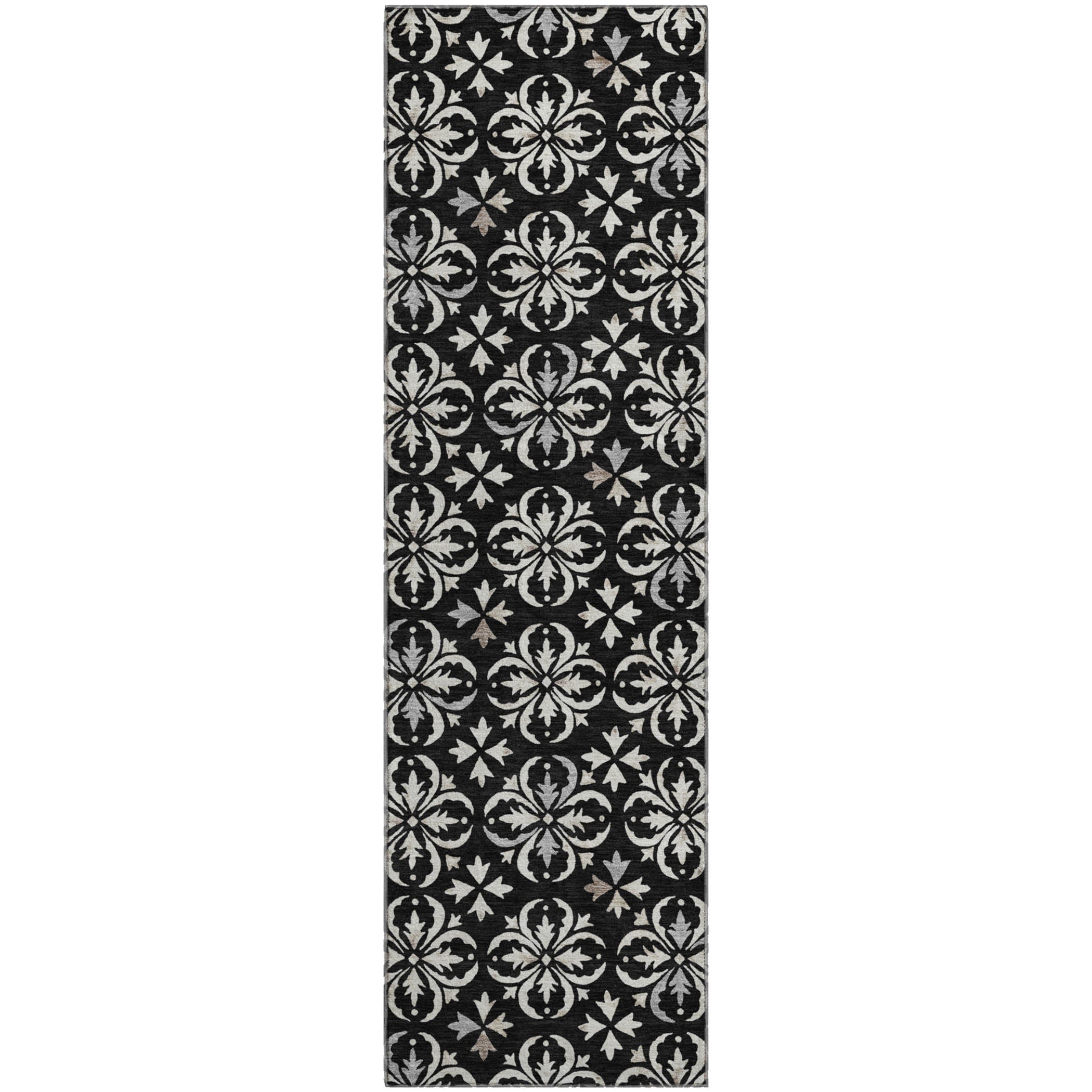 Antigua Machine Washable Transitional Black Rug 2'3" x 7'6" #shape_Runner