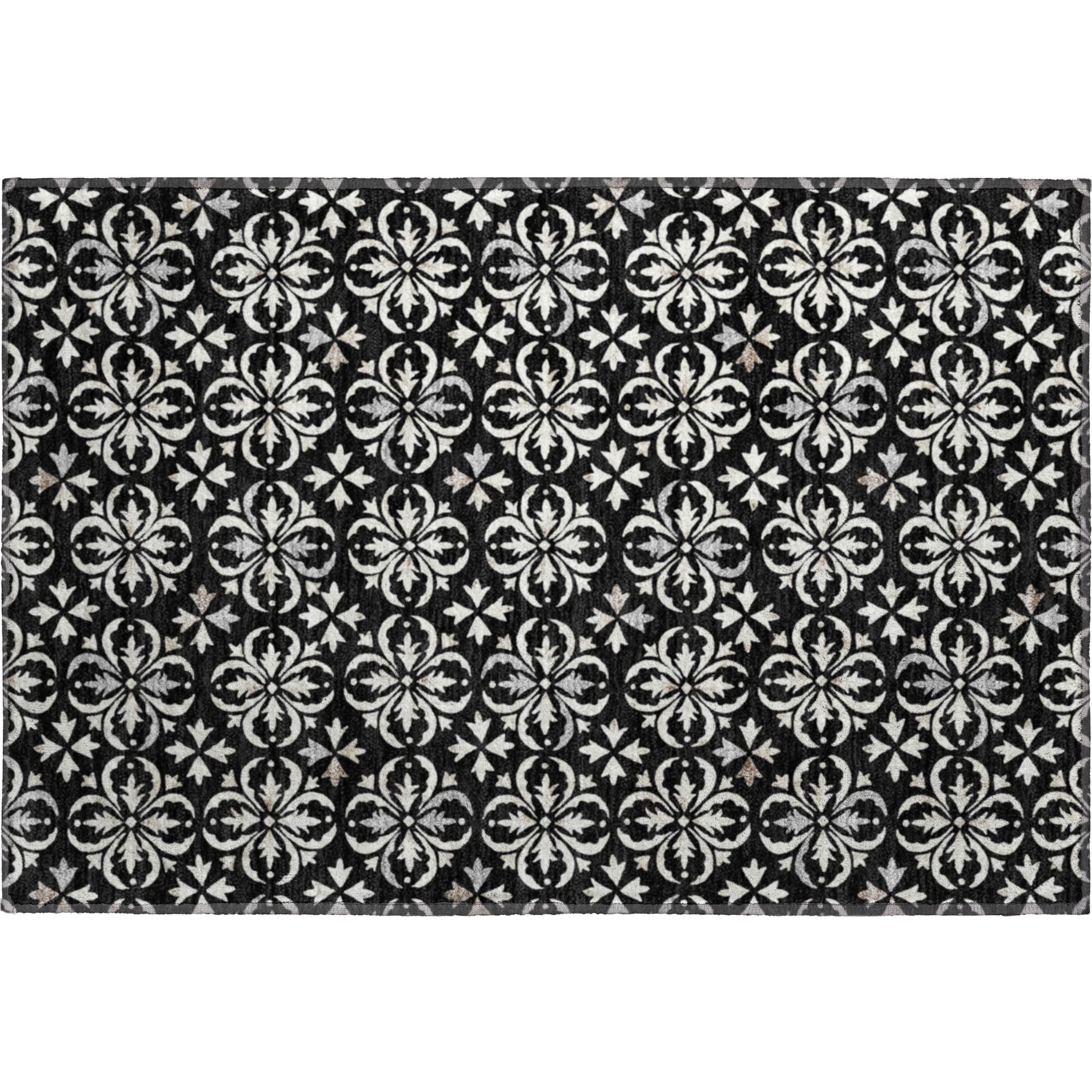 Antigua Machine Washable Transitional Black Rug 1'8" x 2'6" #shape_Rectangle