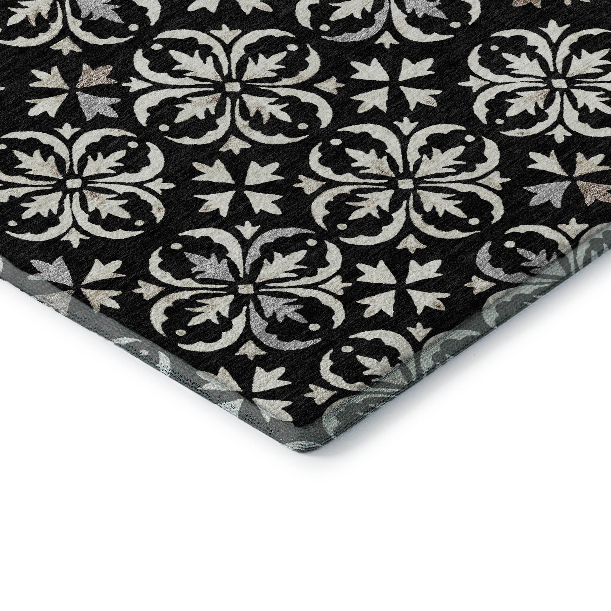 Antigua Machine Washable Transitional Black Rug 1'8" x 2'6" #shape_Rectangle