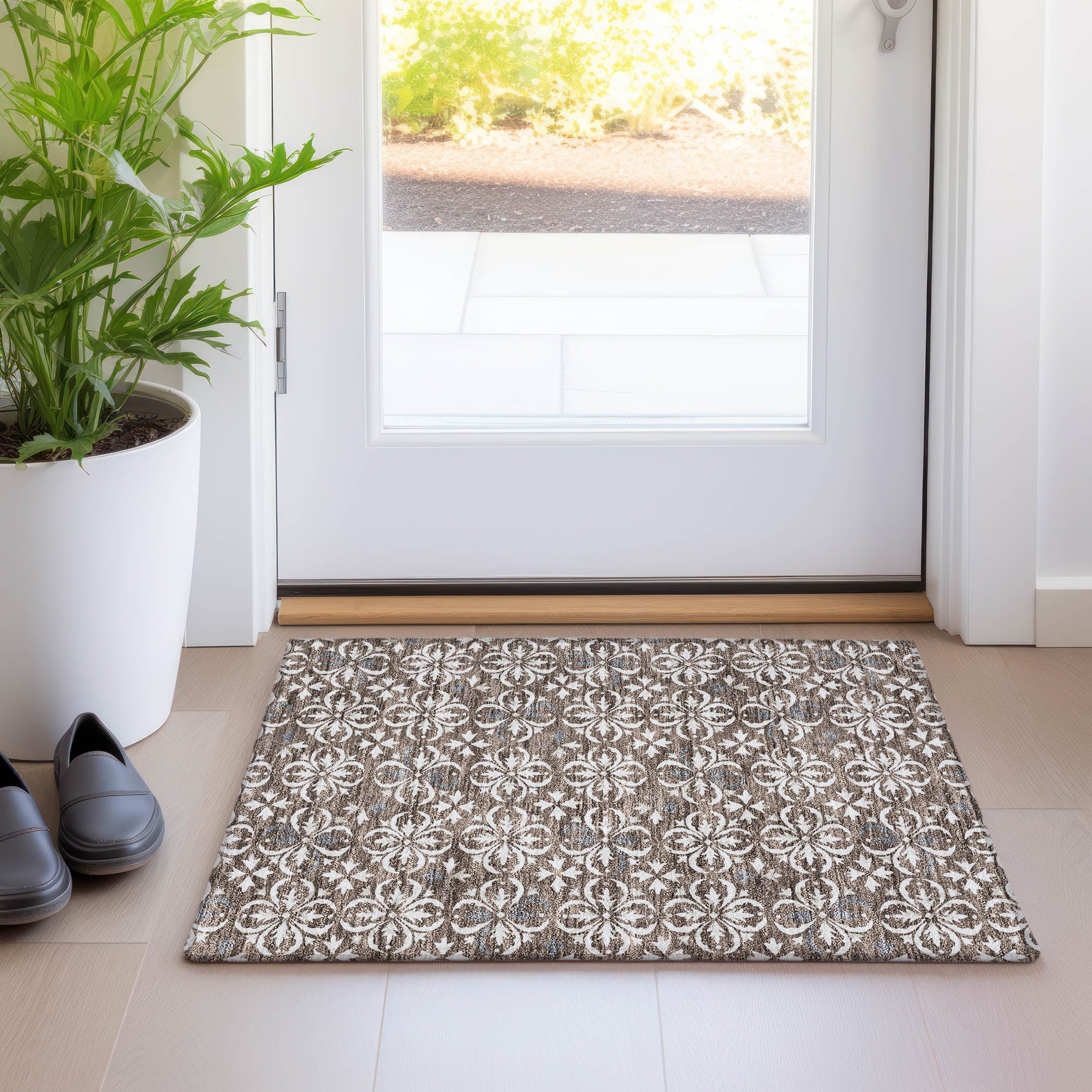 Antigua Machine Washable Transitional Brown Rug 1'8" x 2'6" #shape_Rectangle