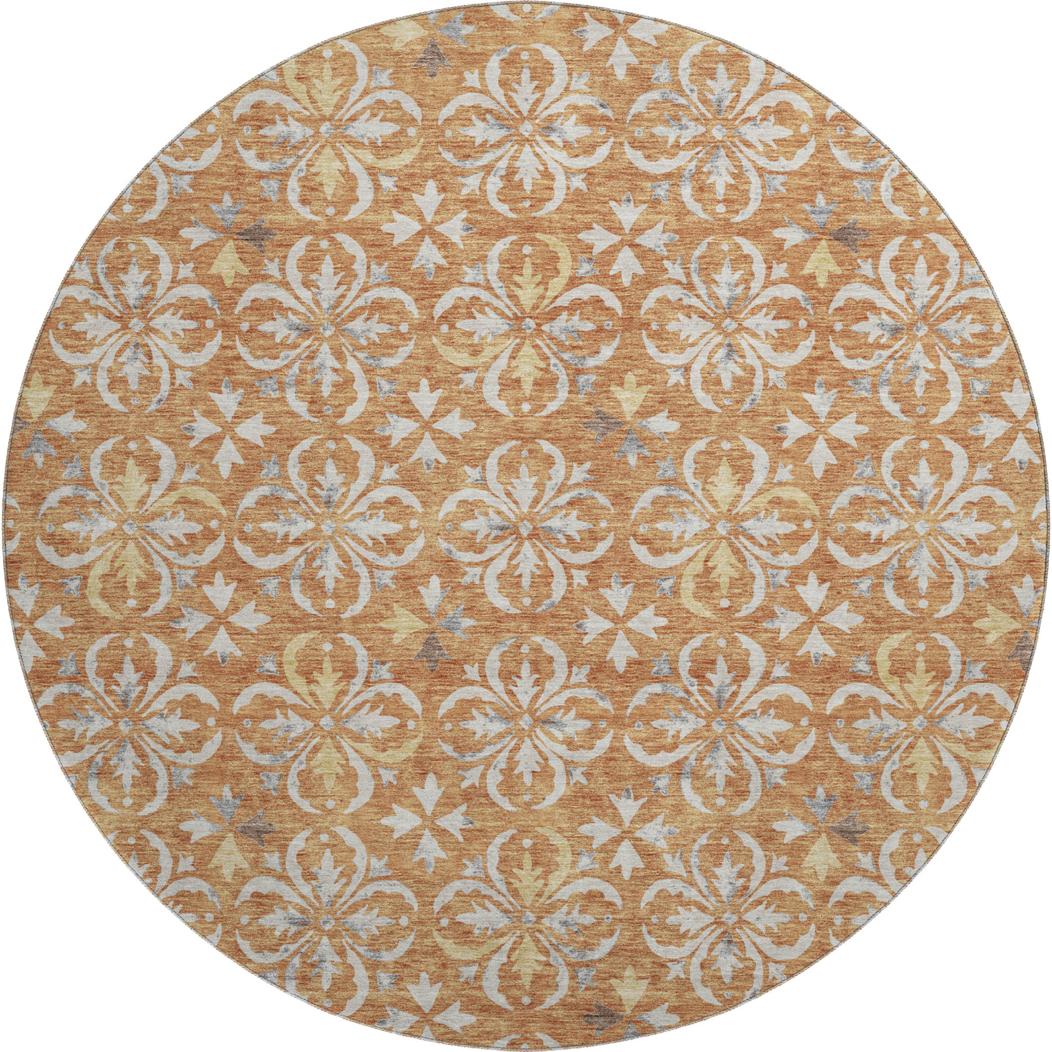 Antigua Machine Washable Transitional Copper Orange Rug 8' x 8' #shape_Round
