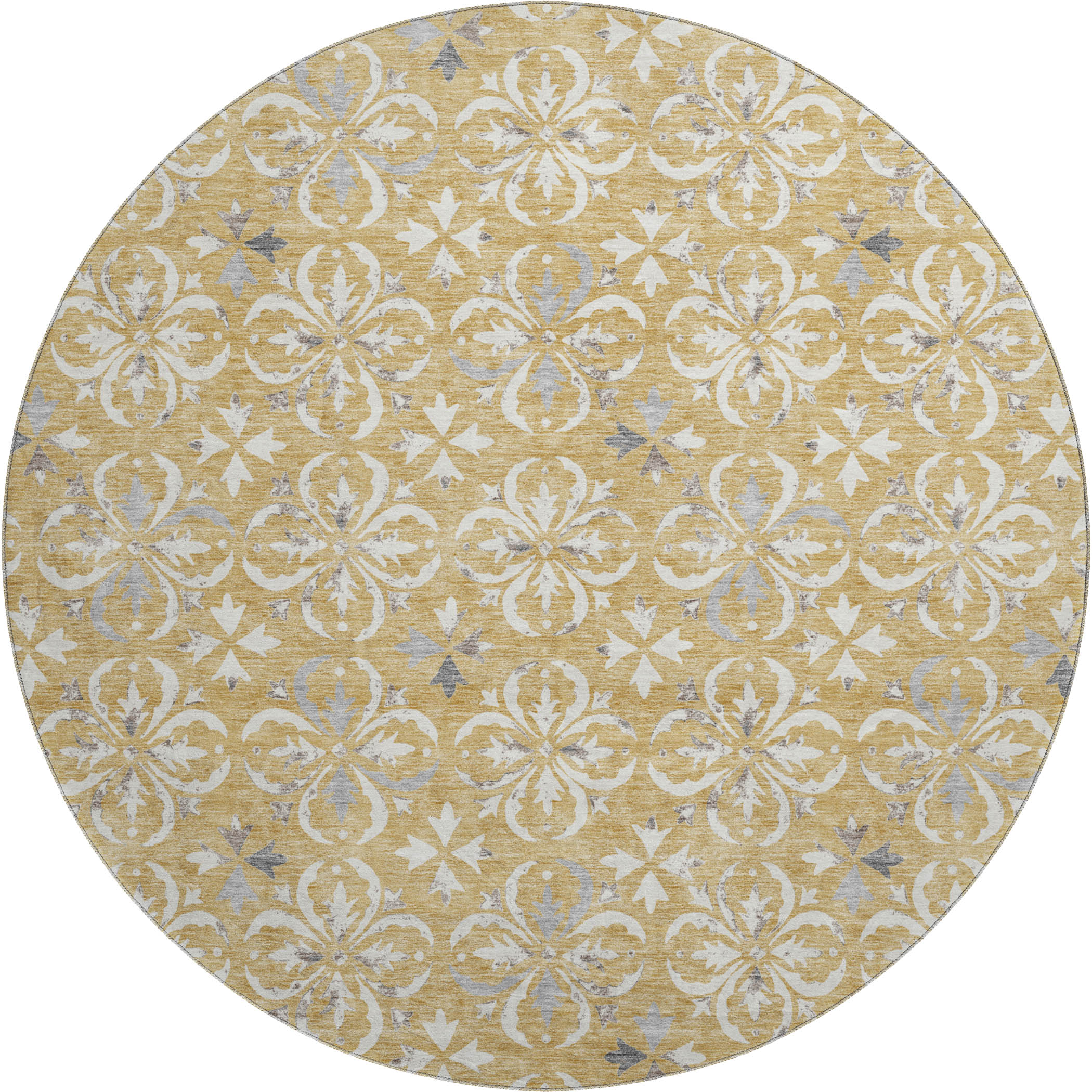 Antigua Machine Washable Transitional Gold Rug 8' x 8' #shape_Round