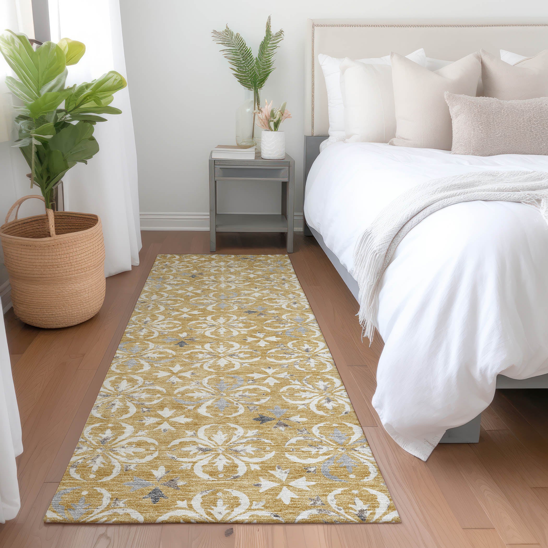 Antigua Machine Washable Transitional Gold Rug 2'3" x 7'6" #shape_Runner