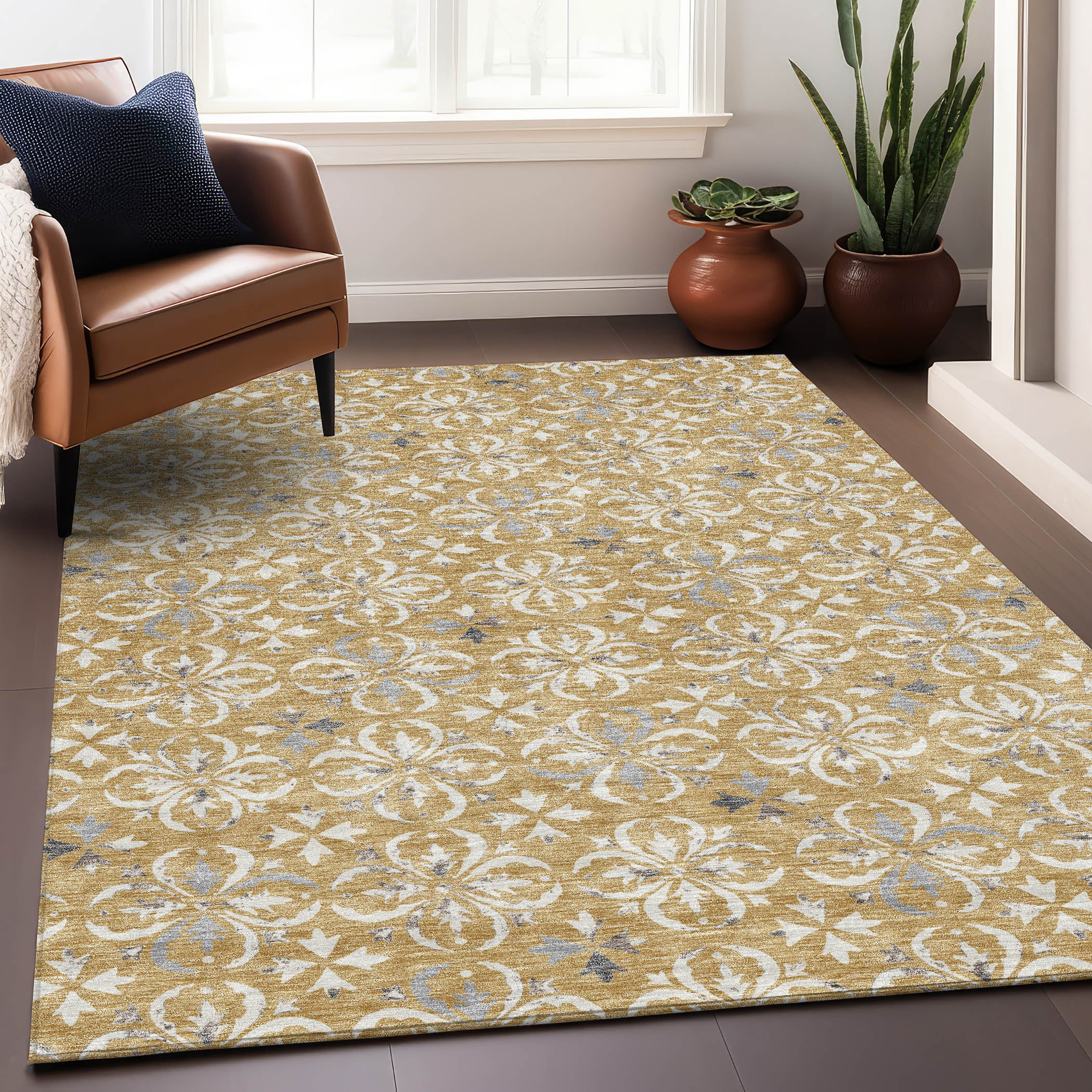 Antigua Machine Washable Transitional Gold Rug 2'6" x 3'10" #shape_Rectangle
