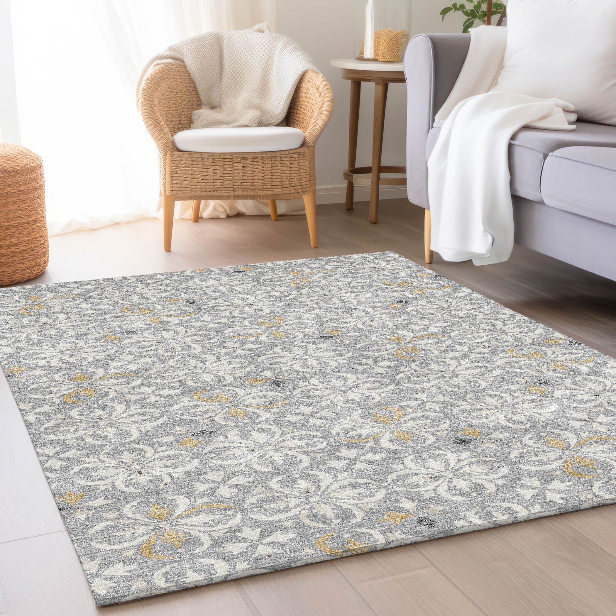 Antigua Machine Washable Transitional Gray Rug 2'6" x 3'10" #shape_Rectangle