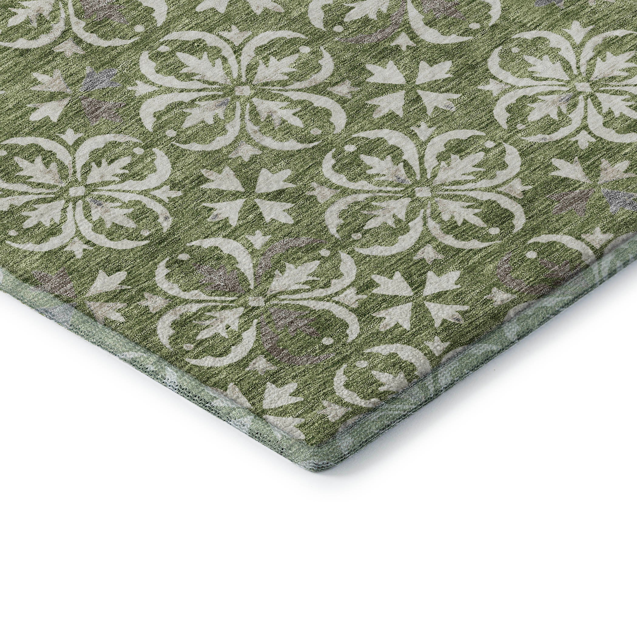 Antigua Machine Washable Transitional Green Rug 1'8" x 2'6" #shape_Rectangle