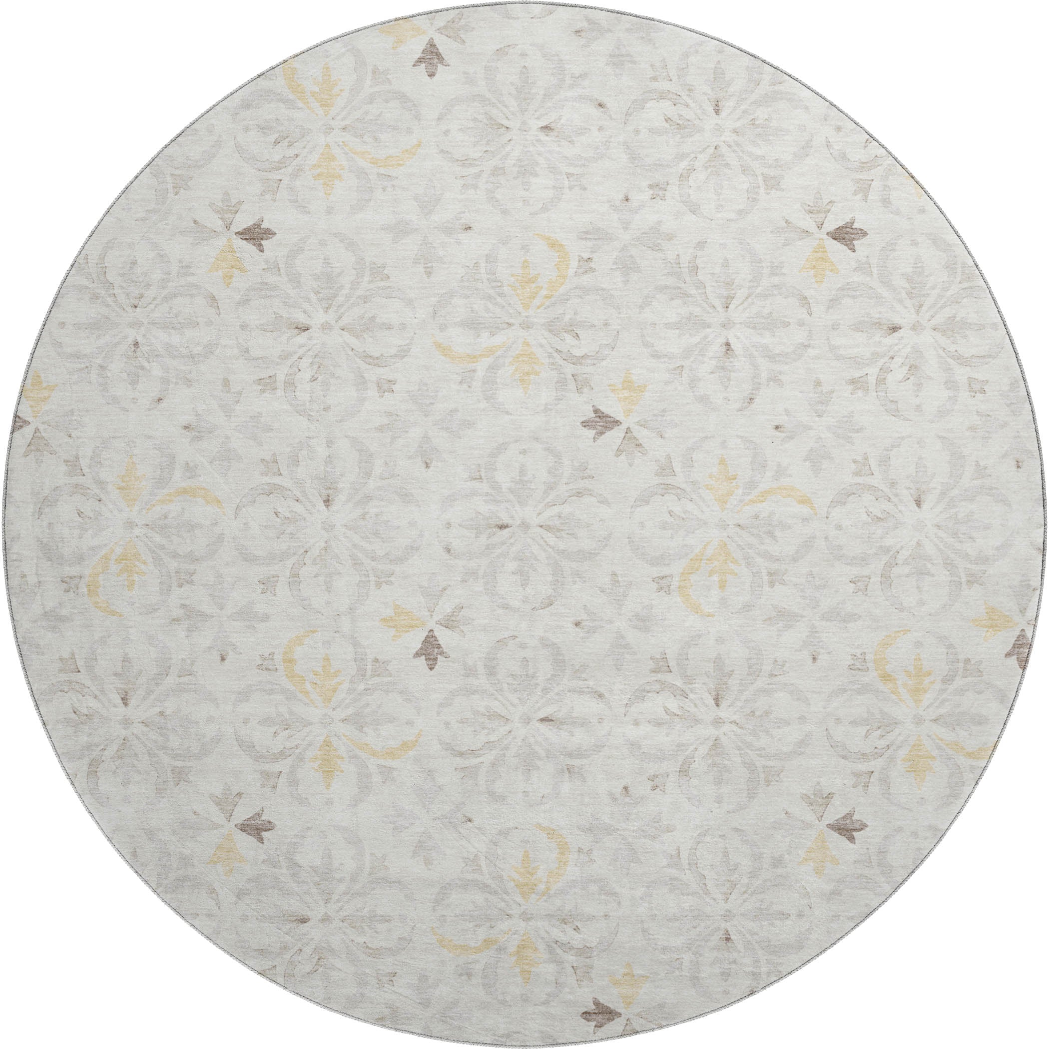 Antigua Machine Washable Transitional Ivory Rug 8' x 8' #shape_Round