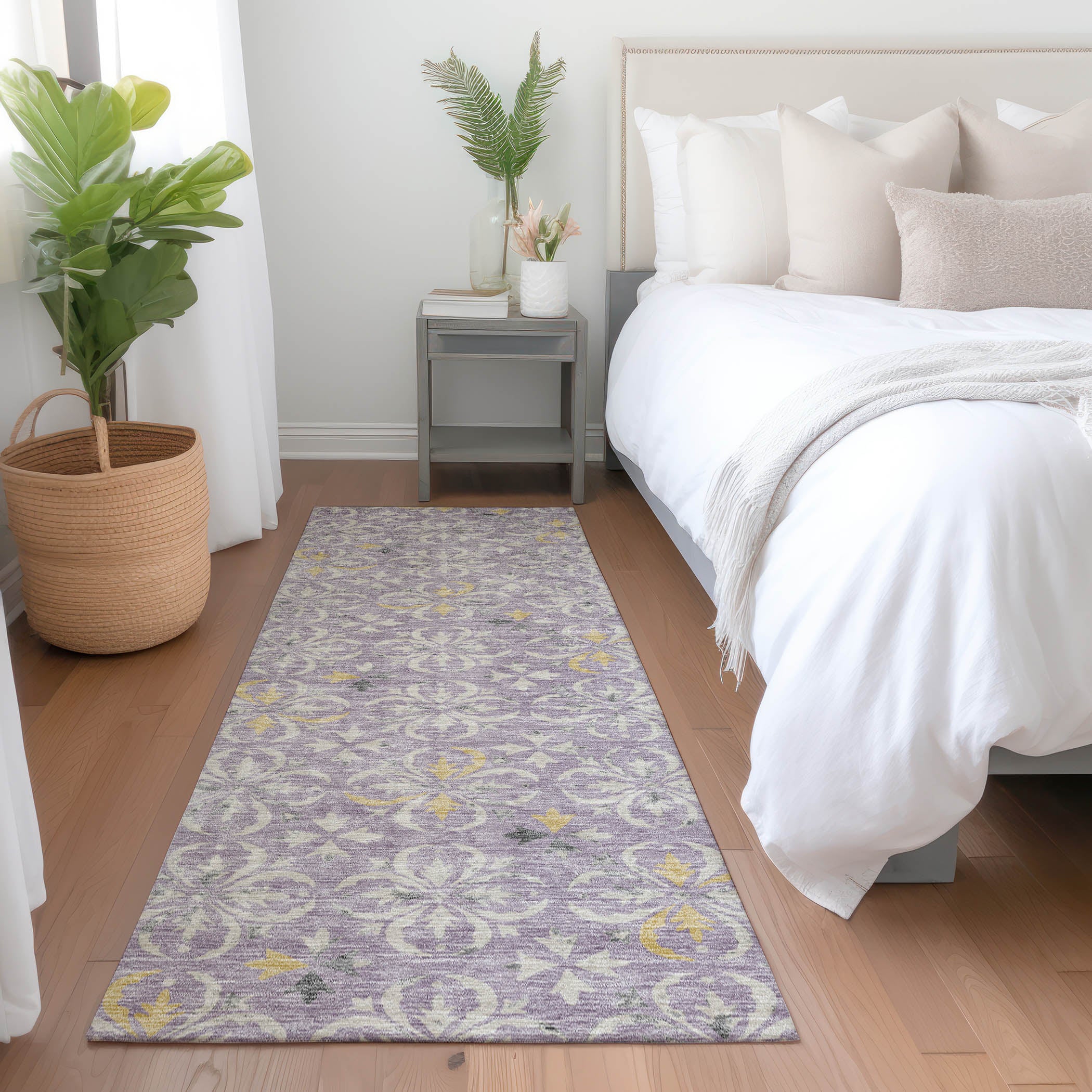 Antigua Machine Washable Transitional Lavender Purple Rug 2'3" x 7'6" #shape_Runner