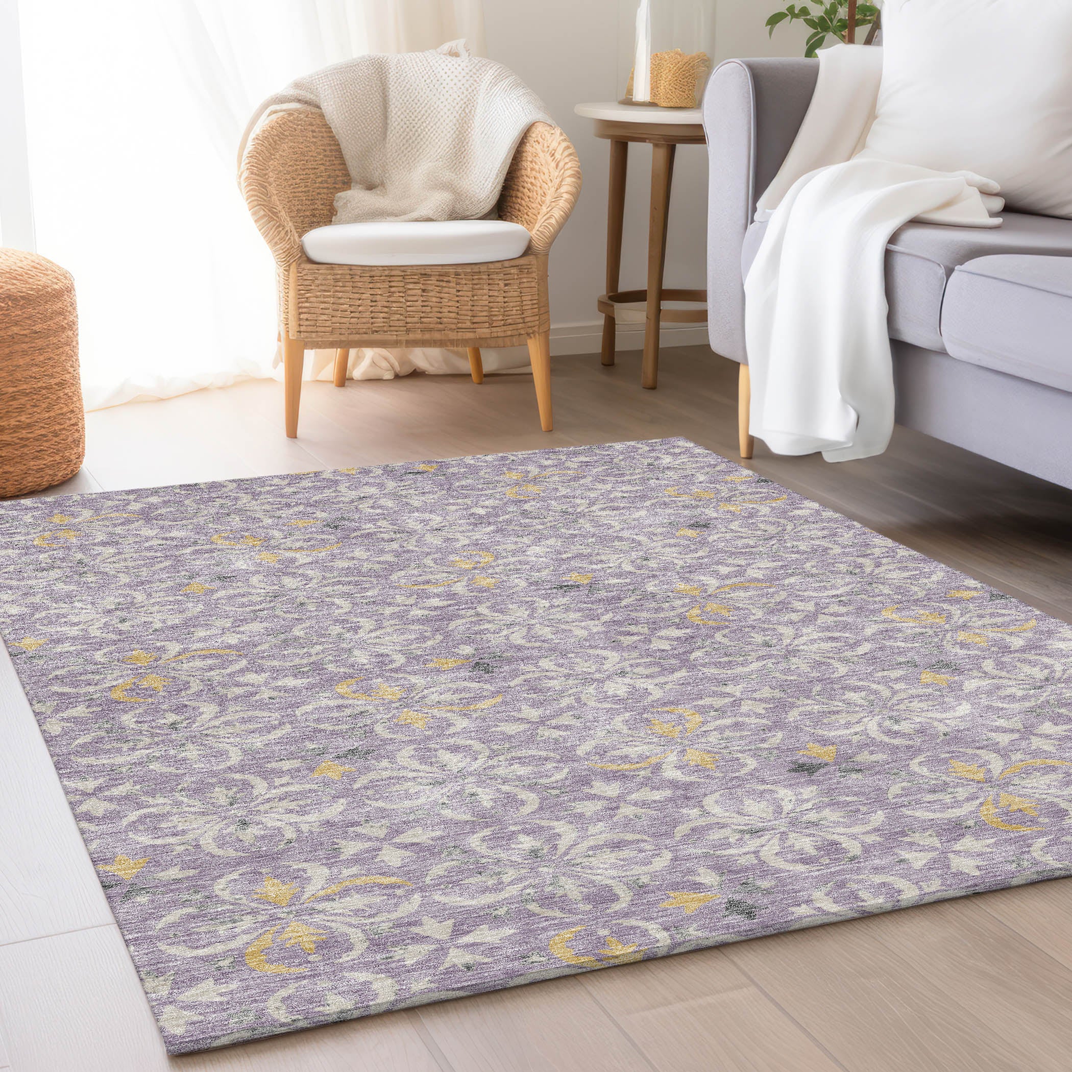 Antigua Machine Washable Transitional Lavender Purple Rug 2'6" x 3'10" #shape_Rectangle