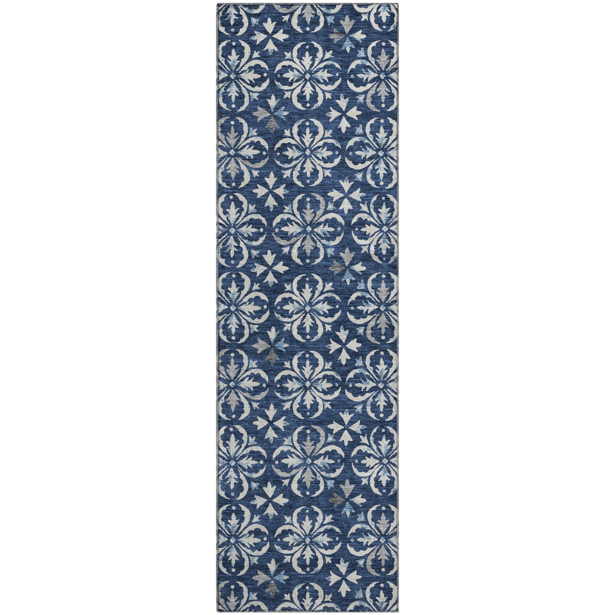 Antigua Machine Washable Transitional Navy Blue Rug 2'3" x 7'6" #shape_Runner