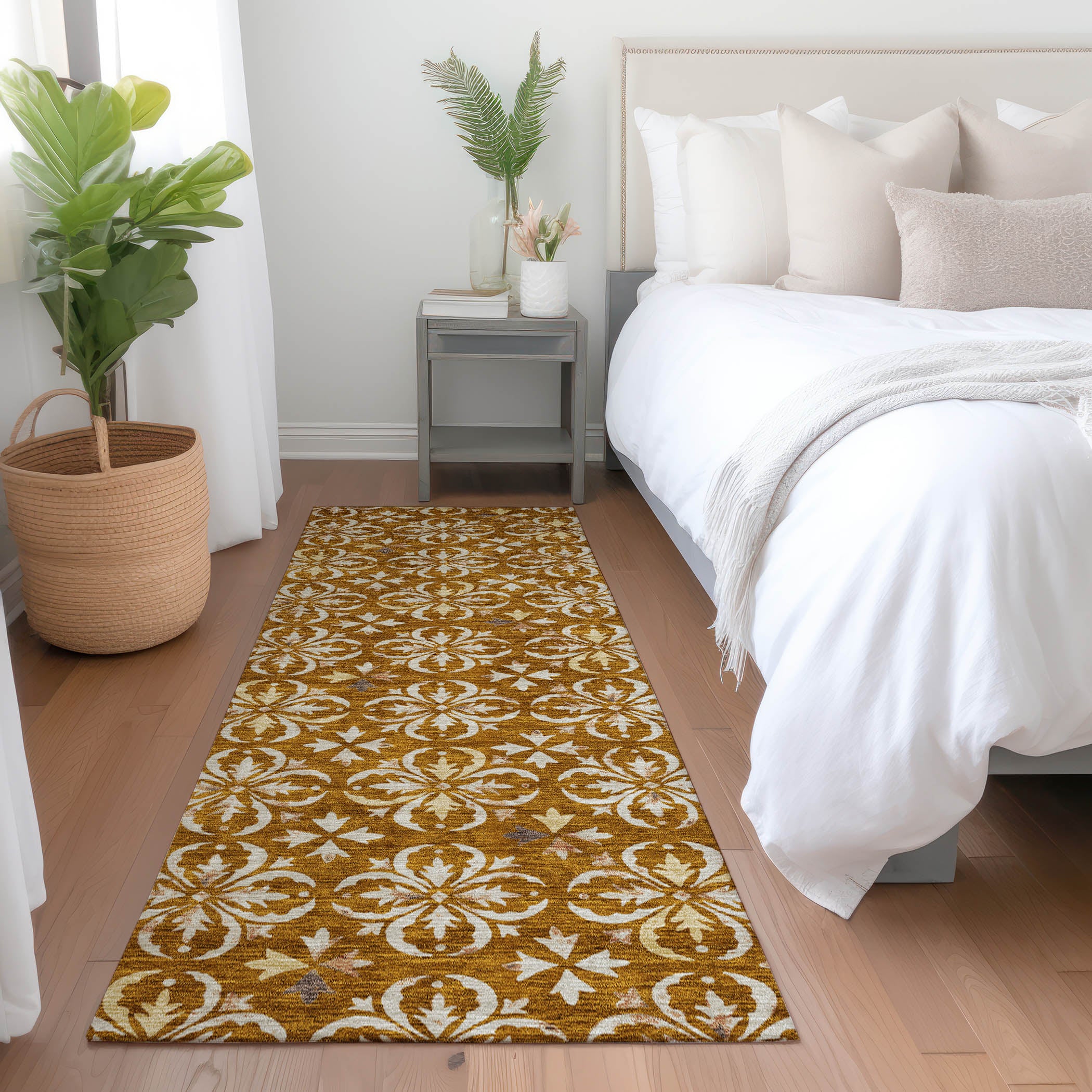 Antigua Machine Washable Transitional Paprika Orange Rug 2'3" x 7'6" #shape_Runner