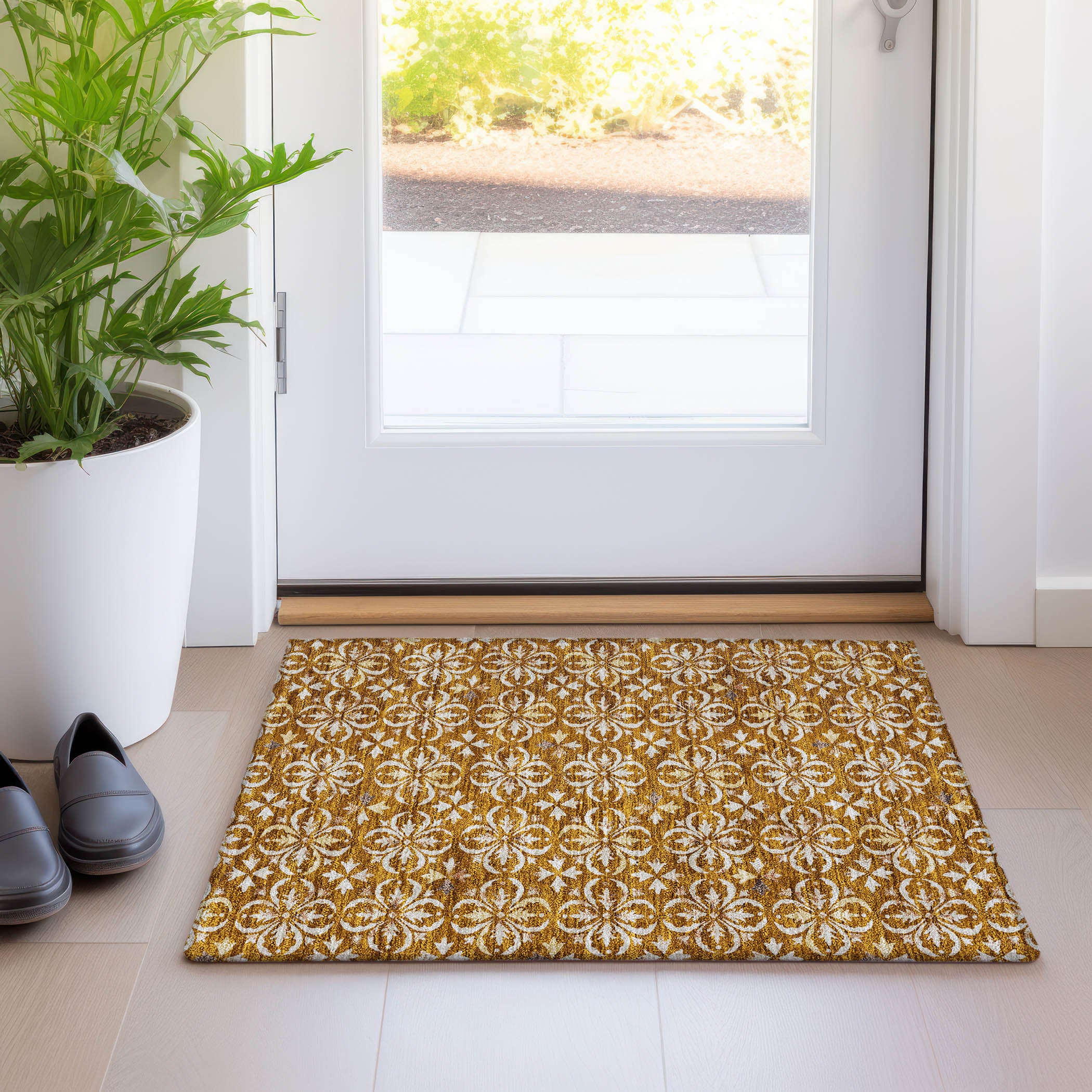 Antigua Machine Washable Transitional Paprika Orange Rug 1'8" x 2'6" #shape_Rectangle