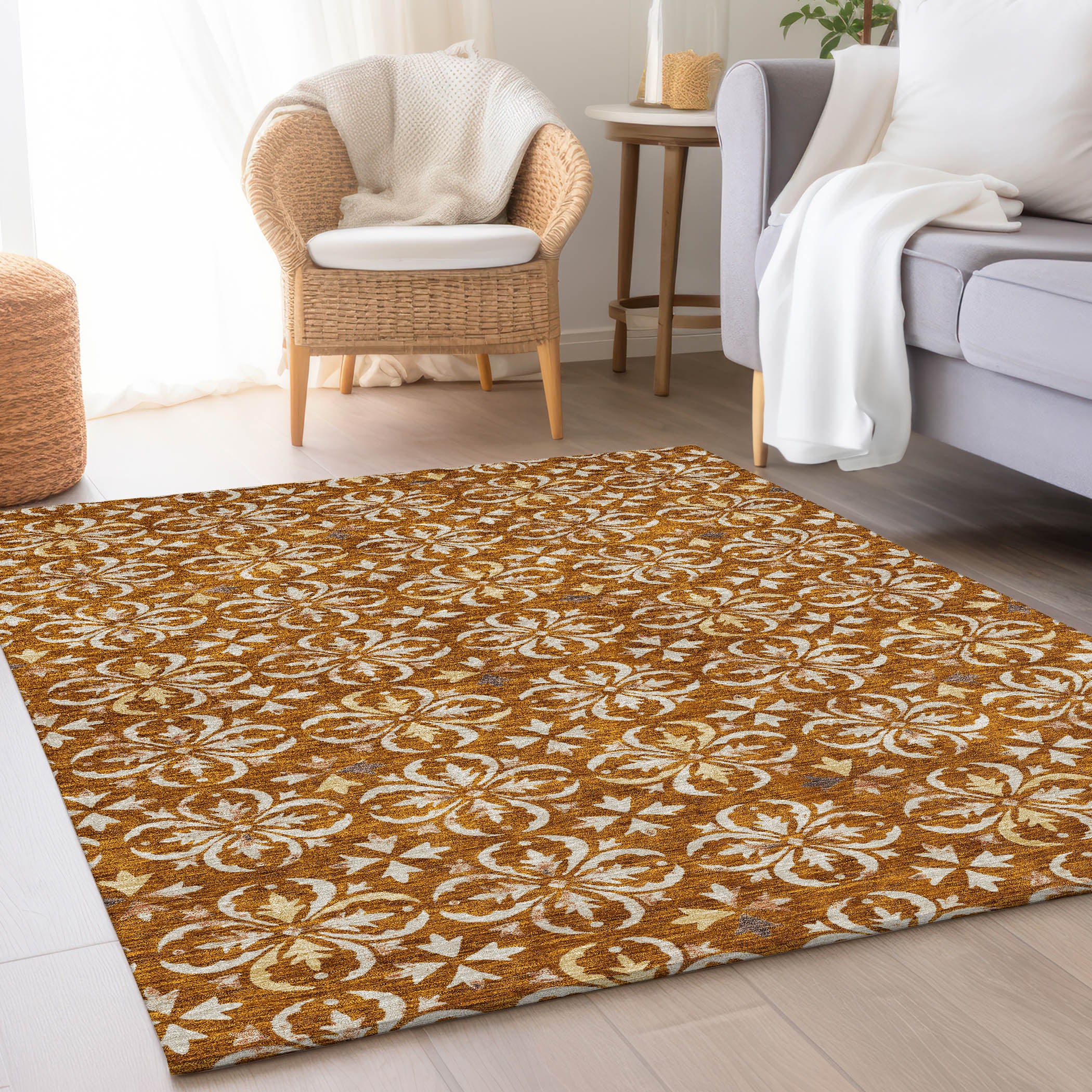 Antigua Machine Washable Transitional Paprika Orange Rug 2'6" x 3'10" #shape_Rectangle