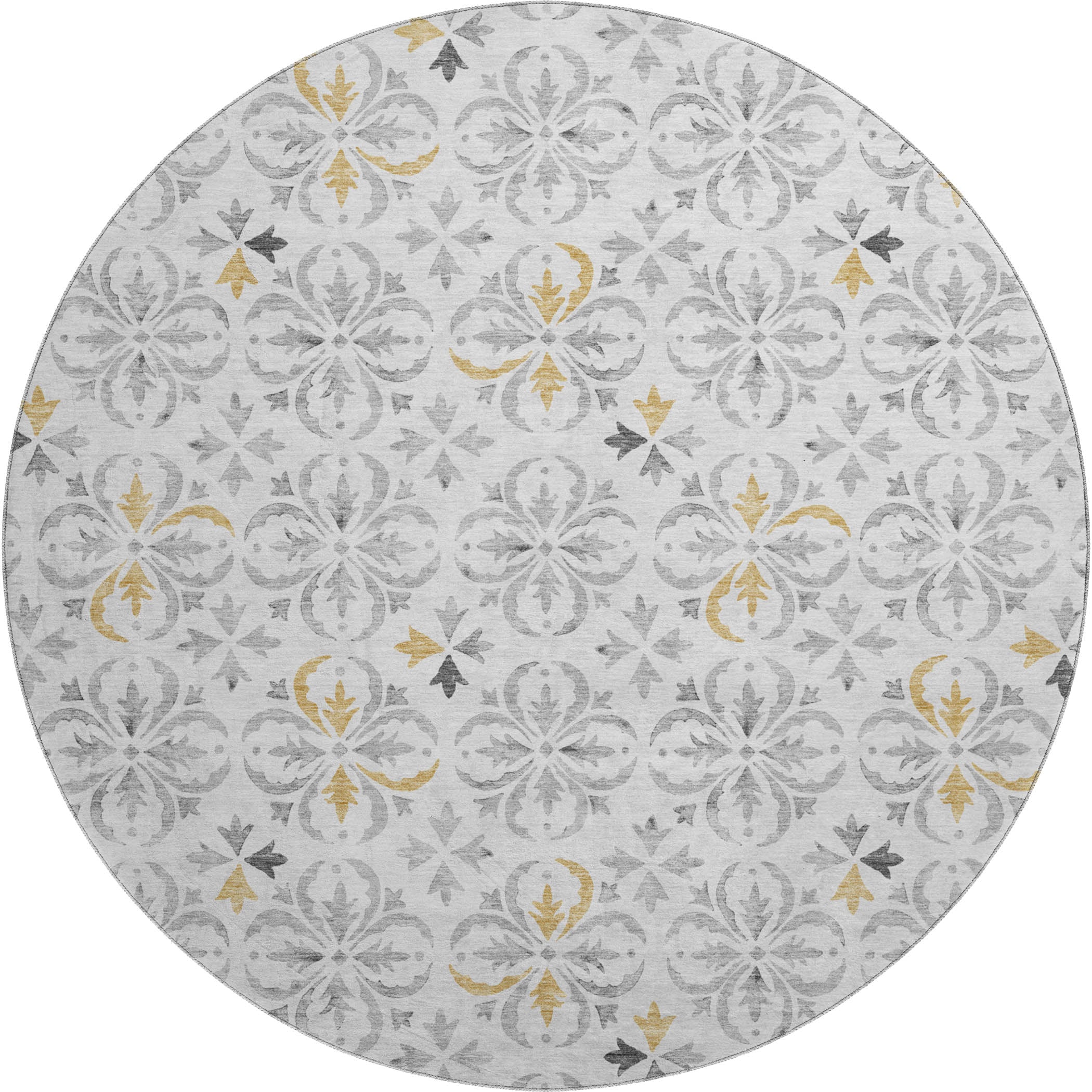 Antigua Machine Washable Transitional Silver Gray Rug 8' x 8' #shape_Round