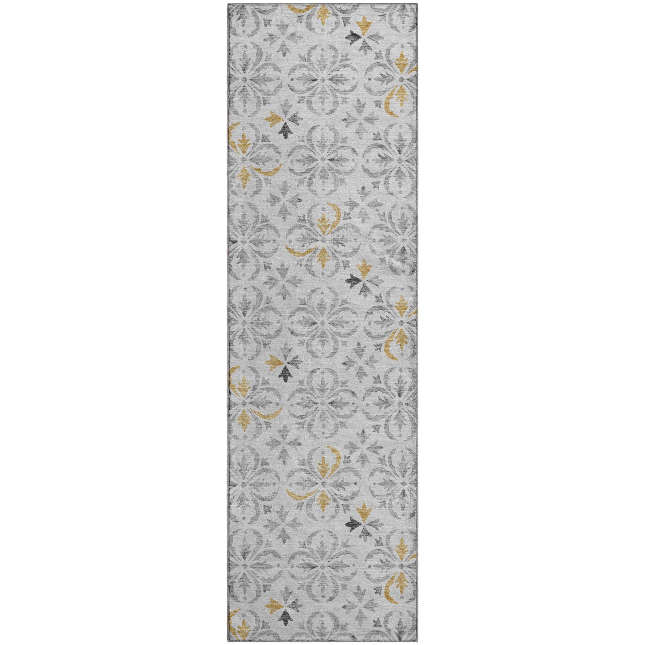 Antigua Machine Washable Transitional Silver Gray Rug 2'3" x 7'6" #shape_Runner