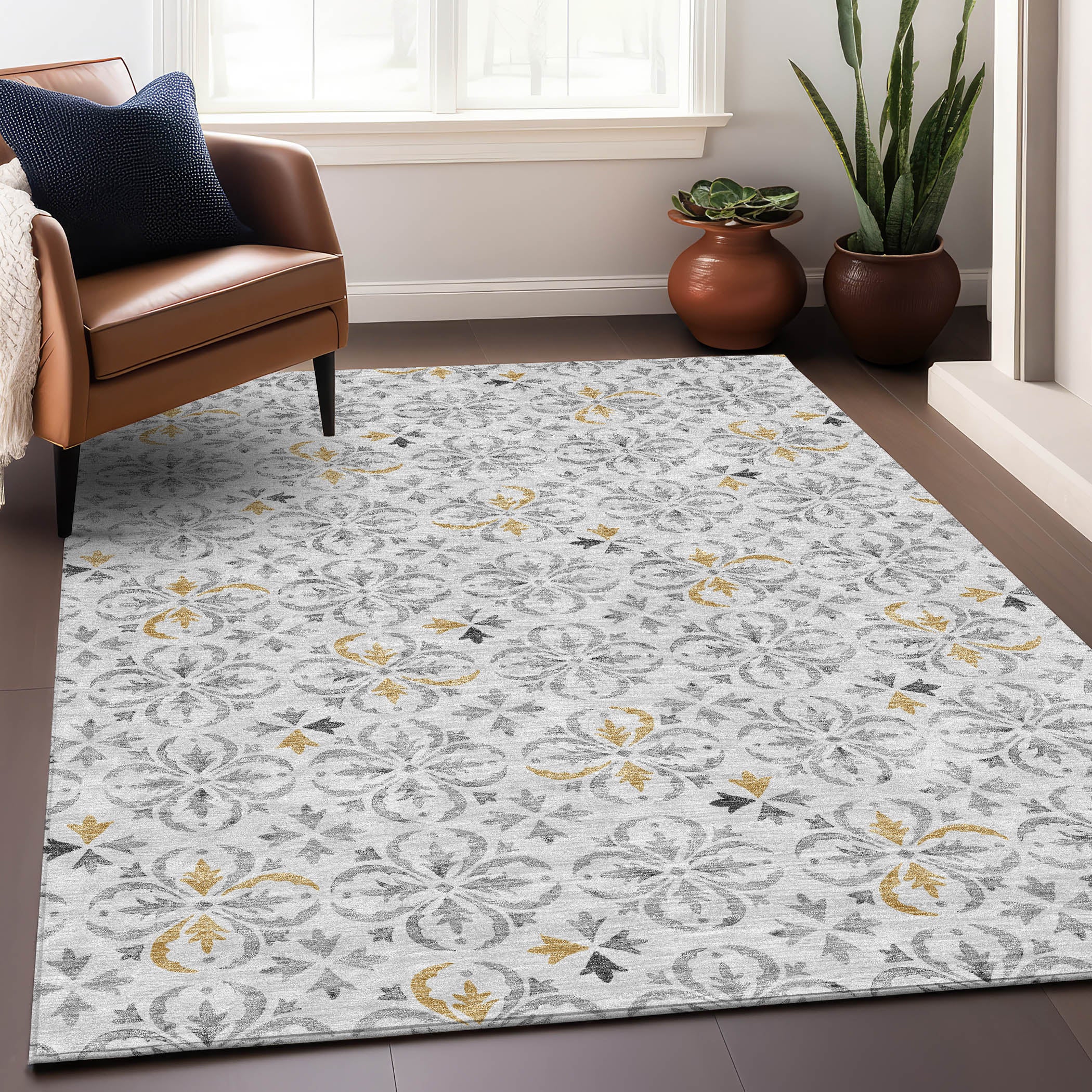 Antigua Machine Washable Transitional Silver Gray Rug 2'6" x 3'10" #shape_Rectangle