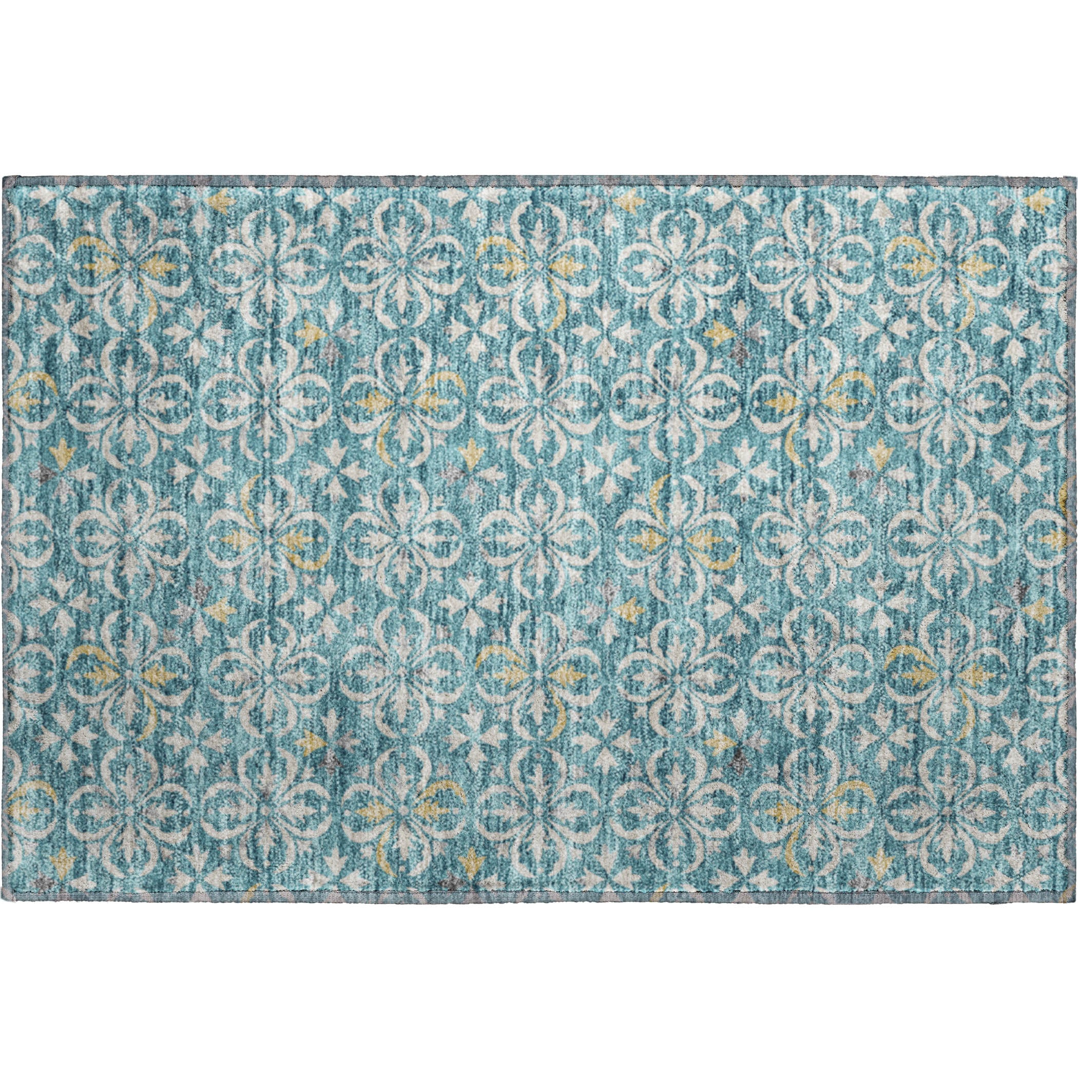 Antigua Machine Washable Transitional Teal Rug 1'8" x 2'6" #shape_Rectangle