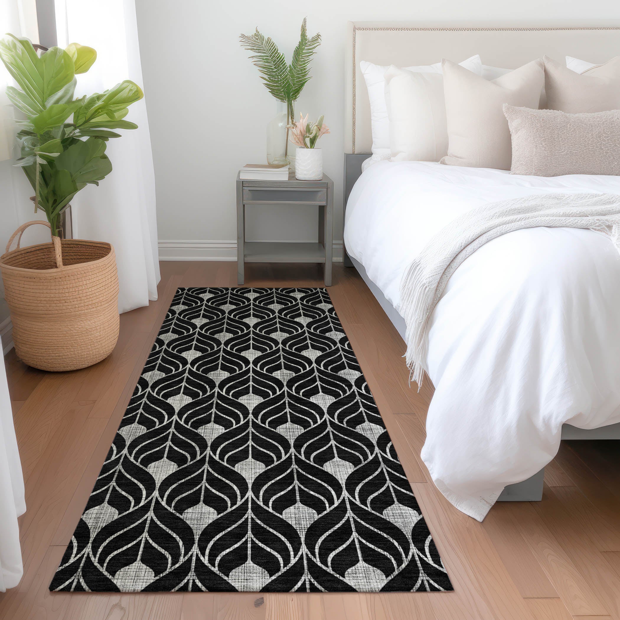Istanbul Machine Washable Transitional Black Rug 2'3" x 7'6" #shape_Runner