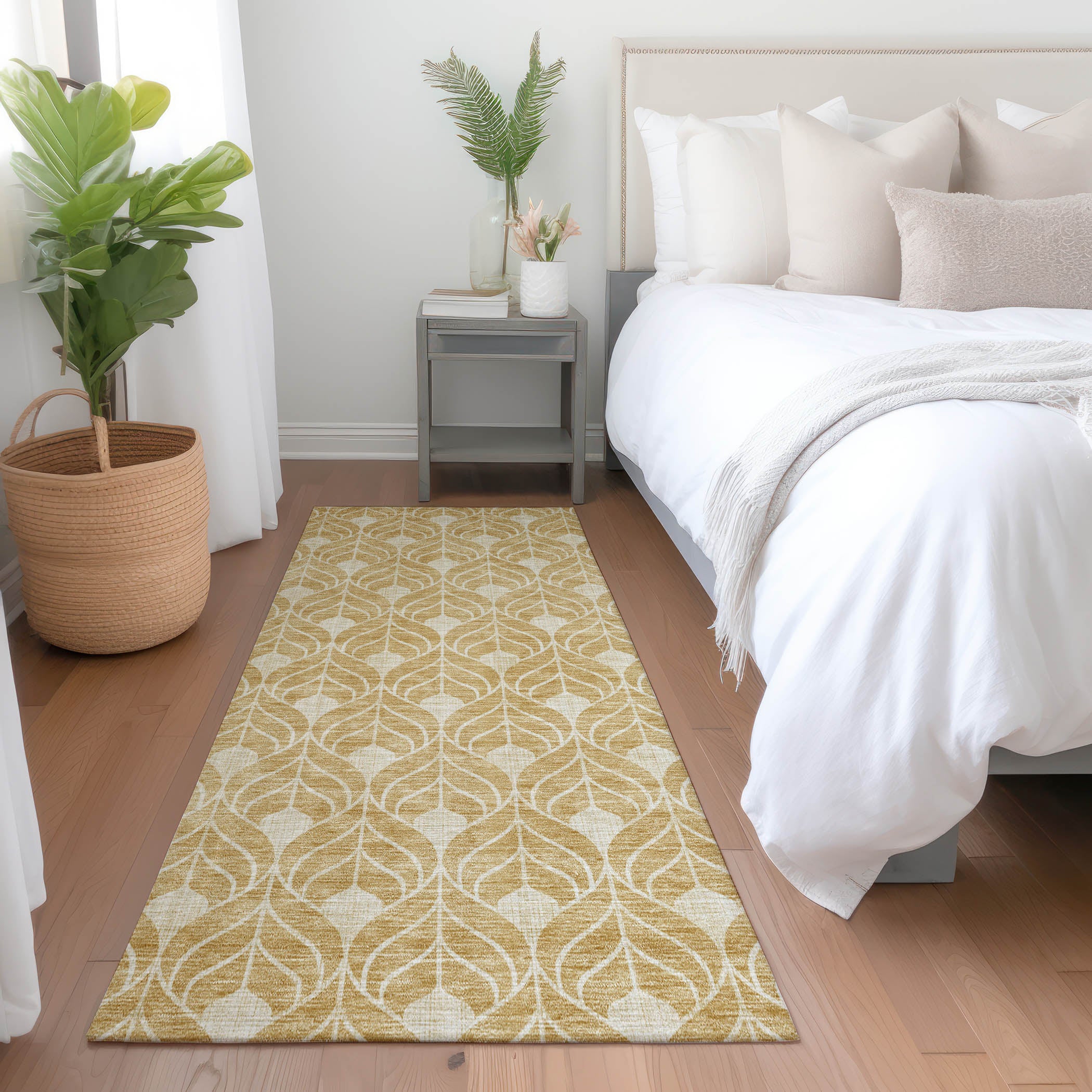 Istanbul Machine Washable Transitional Gold Rug 2'3" x 7'6" #shape_Runner
