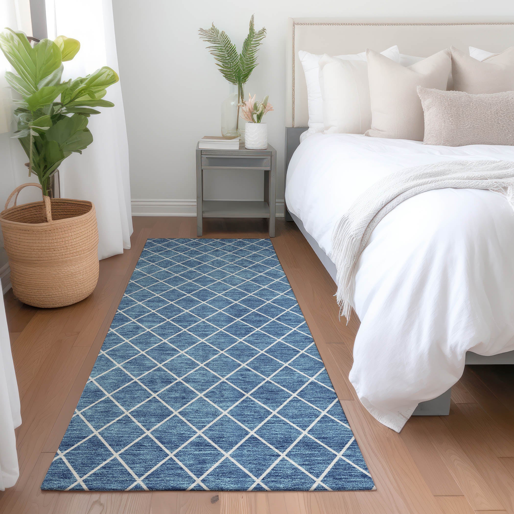 Tallinn Machine Washable Transitional Denim Blue Rug 2'3" x 7'6" #shape_Runner