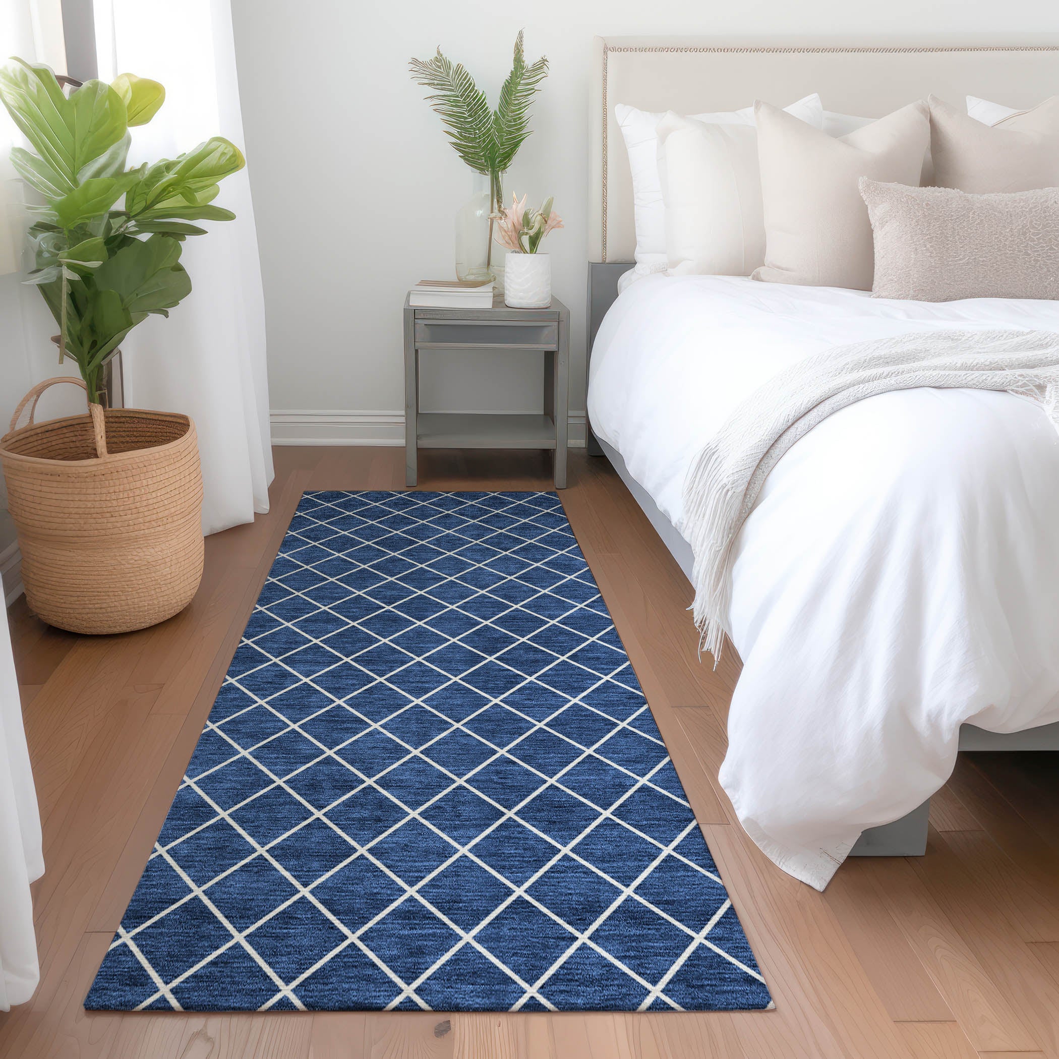Tallinn Machine Washable Transitional Navy Blue Rug 2'3" x 7'6" #shape_Runner