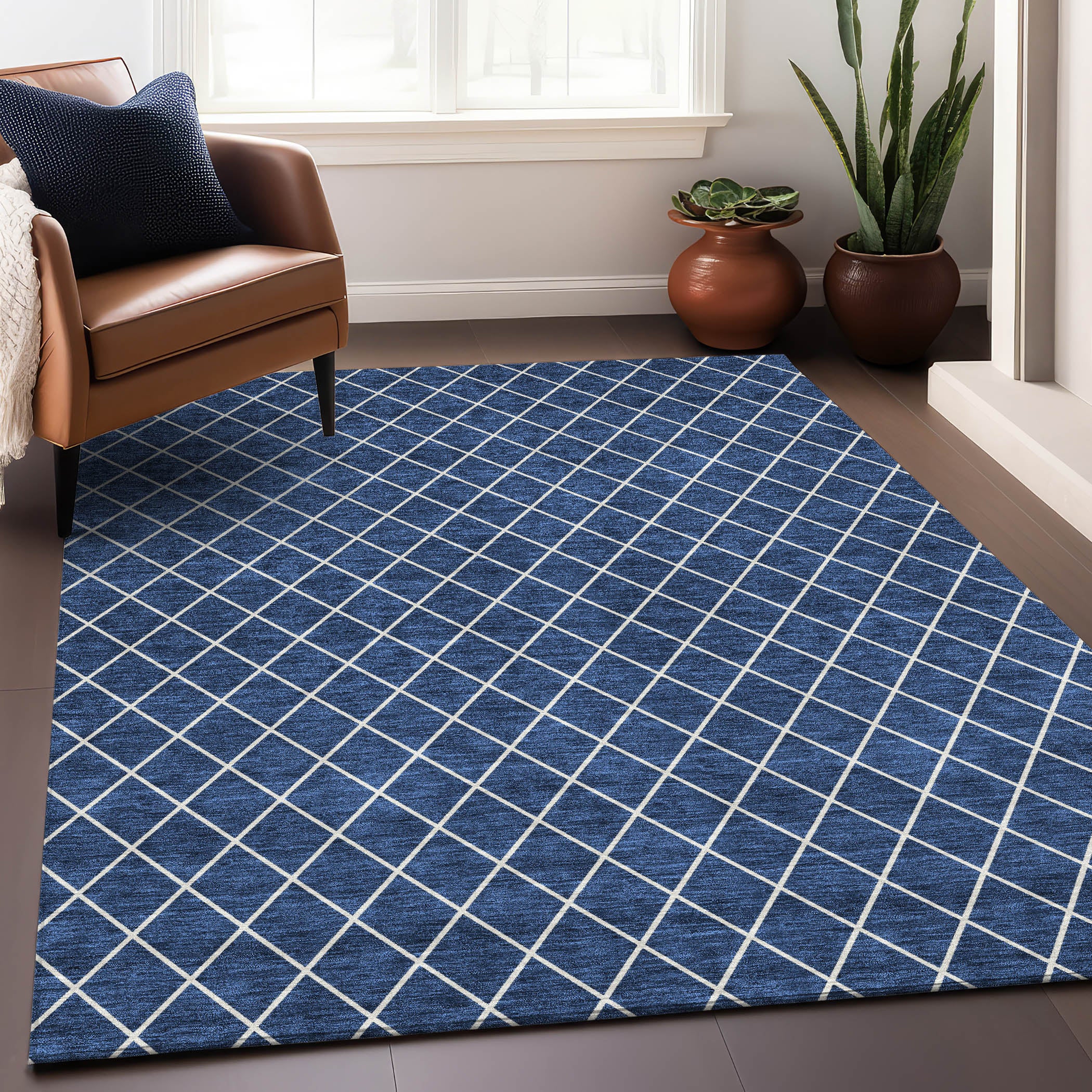Tallinn Machine Washable Transitional Navy Blue Rug 2'6" x 3'10" #shape_Rectangle