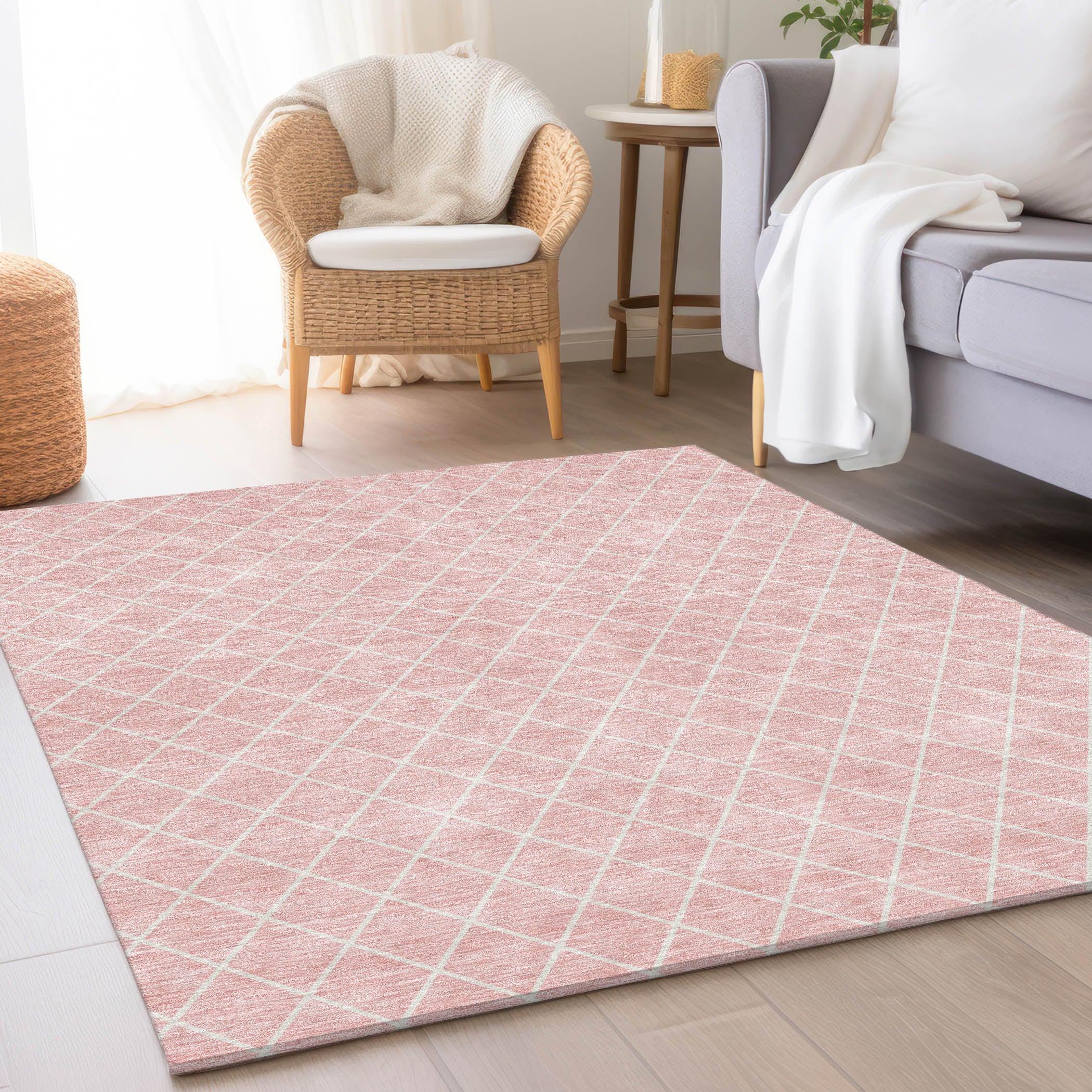 Tallinn Machine Washable Transitional Pink Rug 2'6" x 3'10" #shape_Rectangle