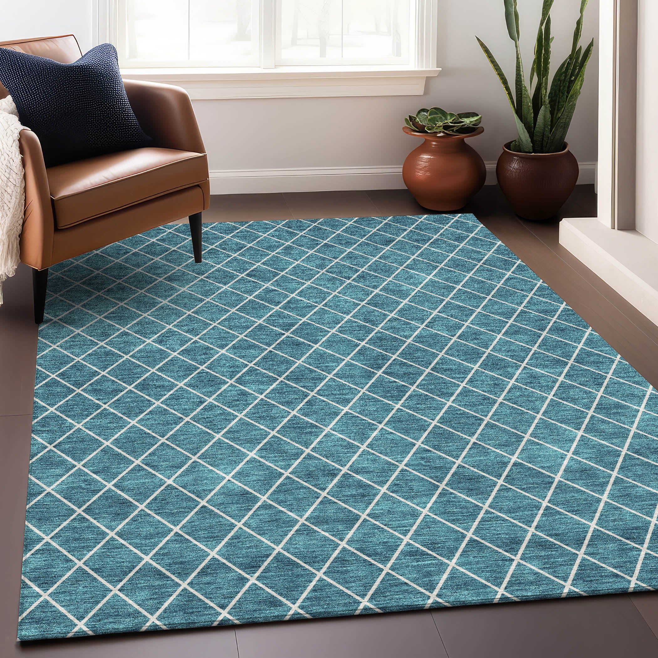 Tallinn Machine Washable Transitional Teal Rug 2'6" x 3'10" #shape_Rectangle