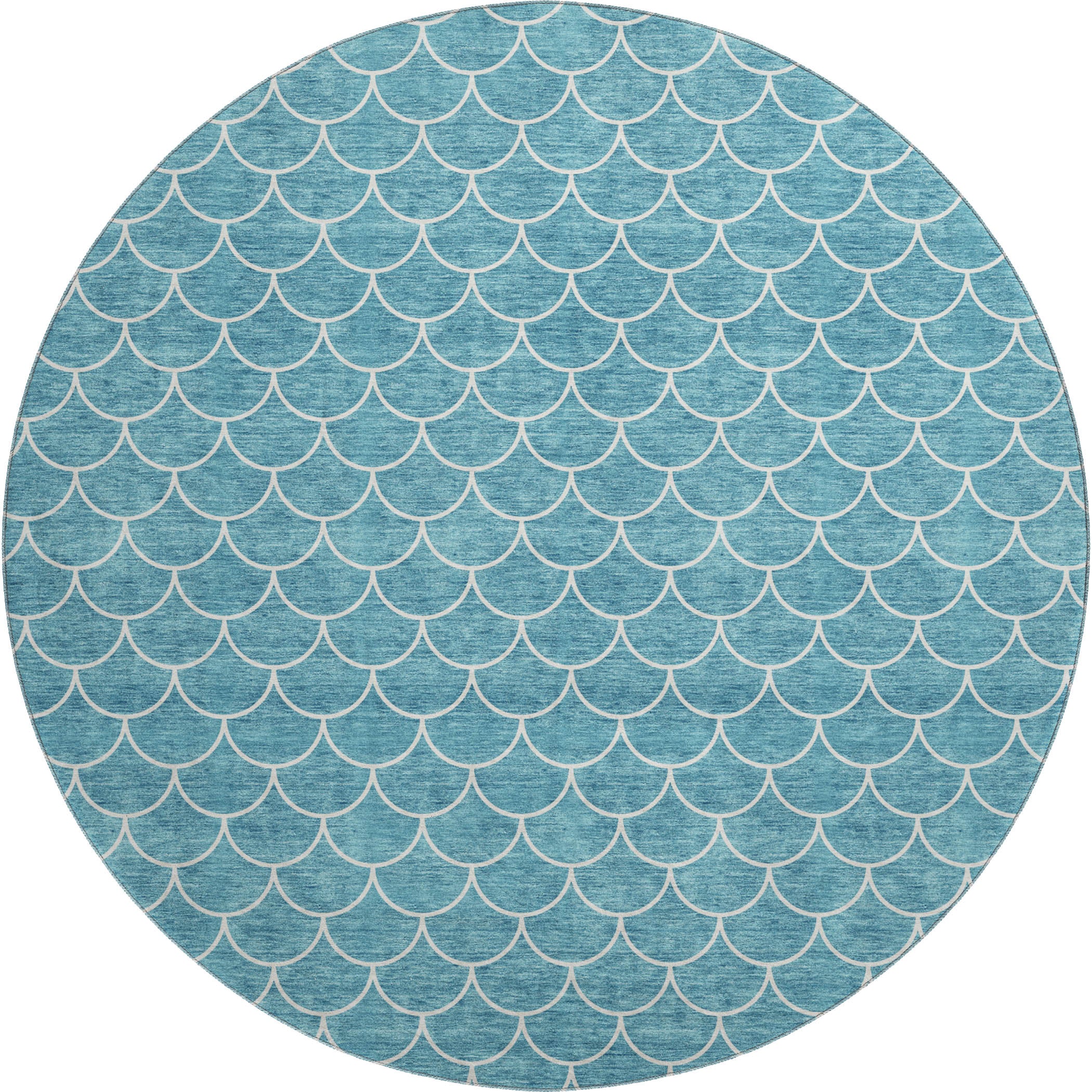 Mdina Machine Washable Transitional Teal Rug 8' x 8' #shape_Round