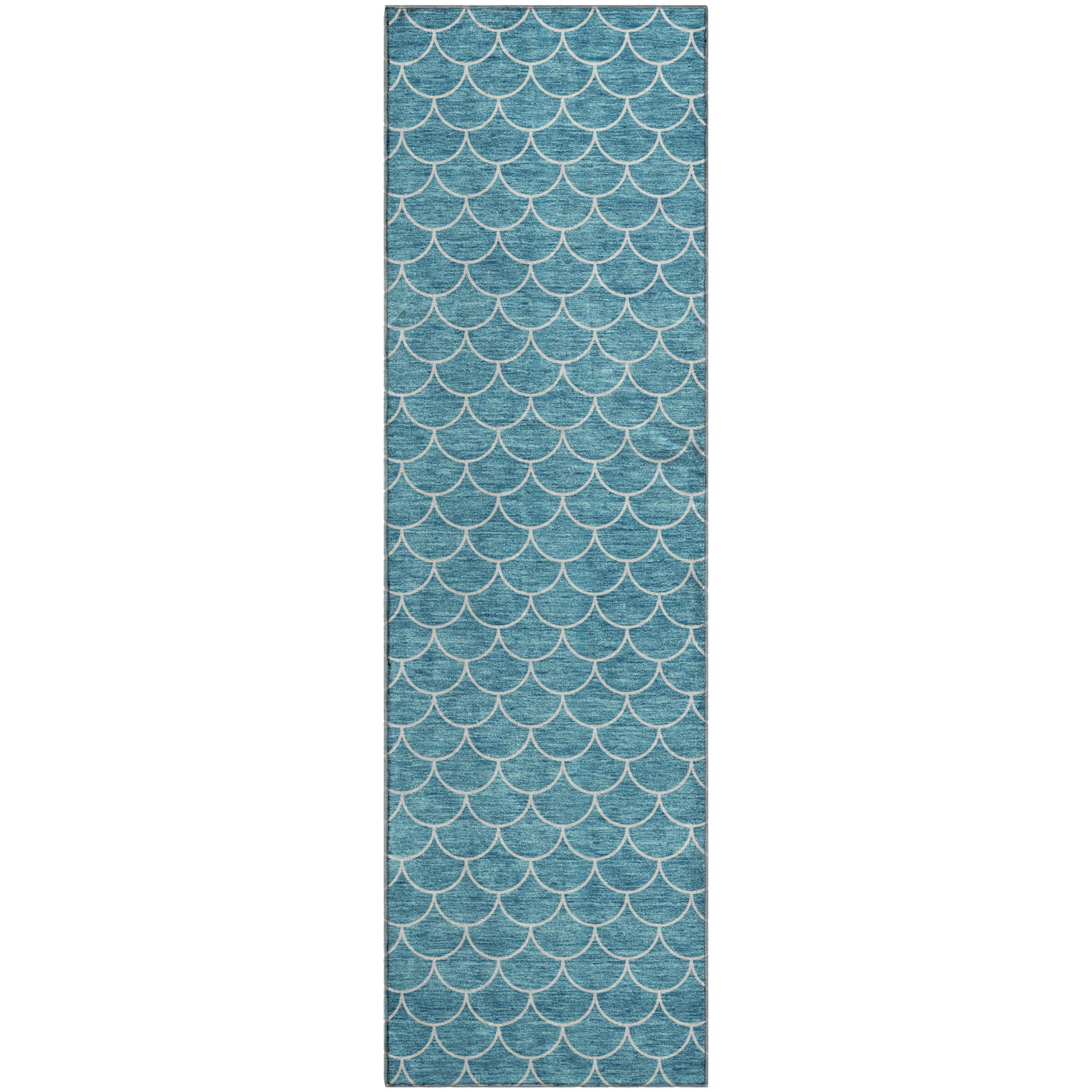 Mdina Machine Washable Transitional Teal Rug 2'3" x 7'6" #shape_Runner