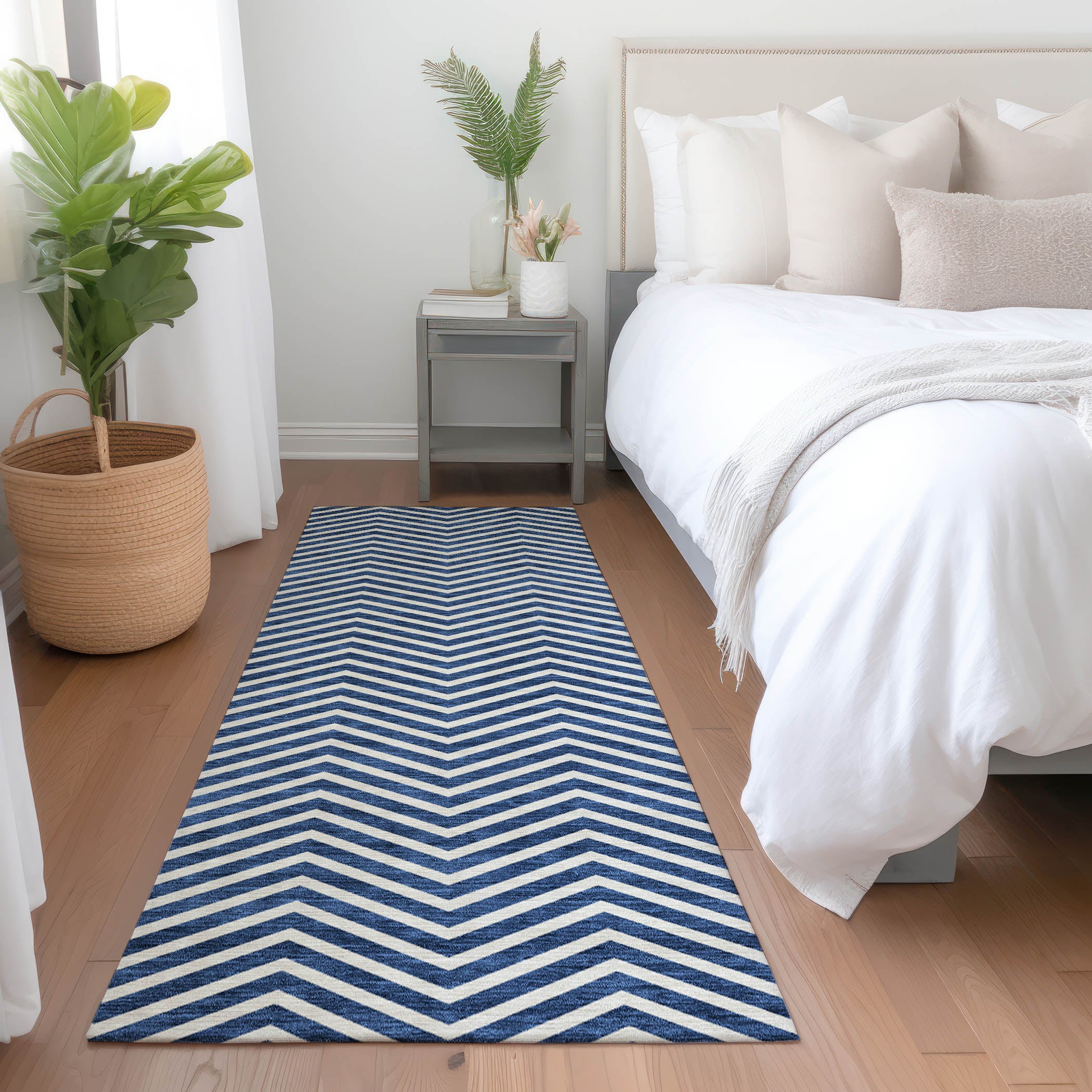 Bruges Machine Washable Transitional Blue Rug 2'3" x 7'6" #shape_Runner