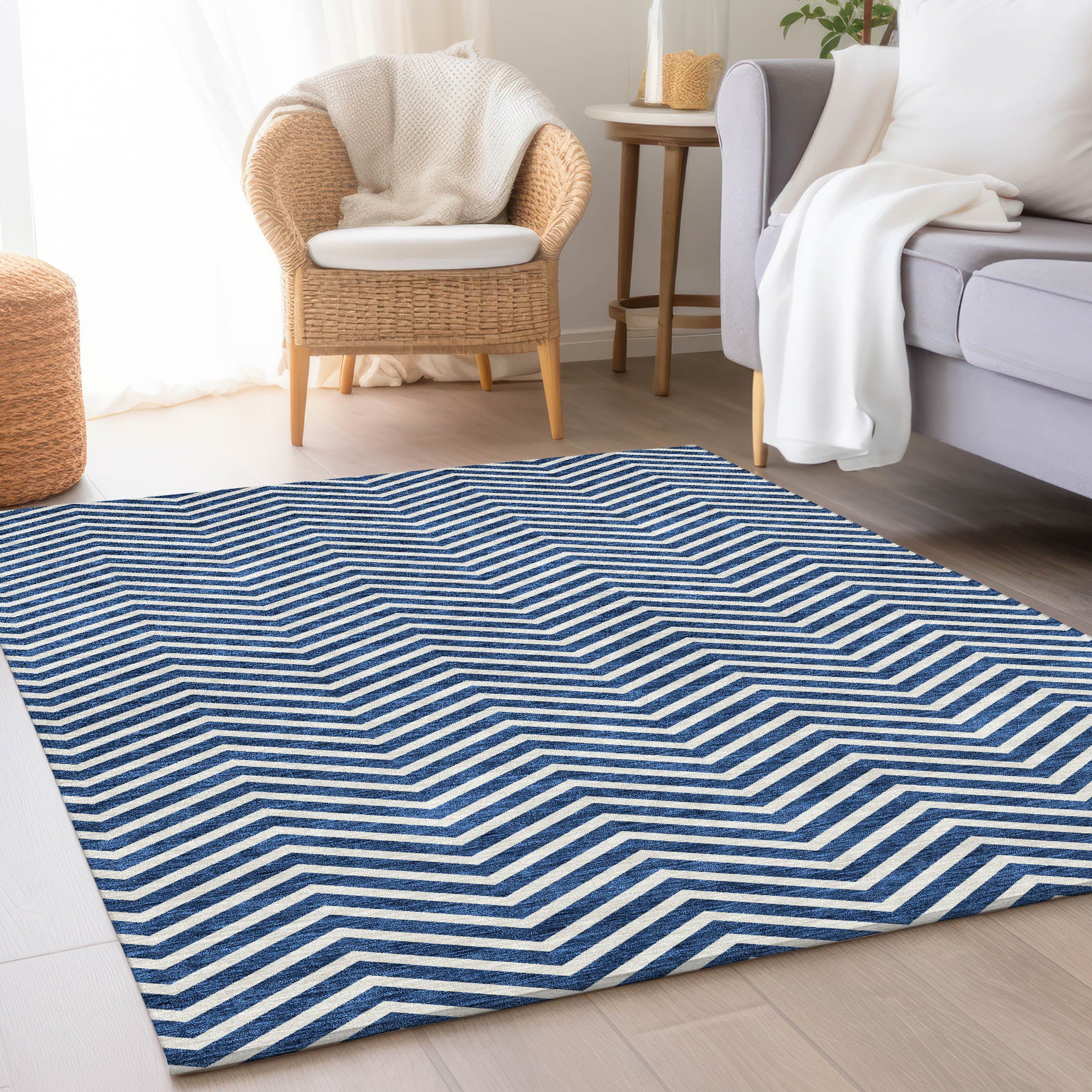 Bruges Machine Washable Transitional Blue Rug 2'6" x 3'10" #shape_Rectangle