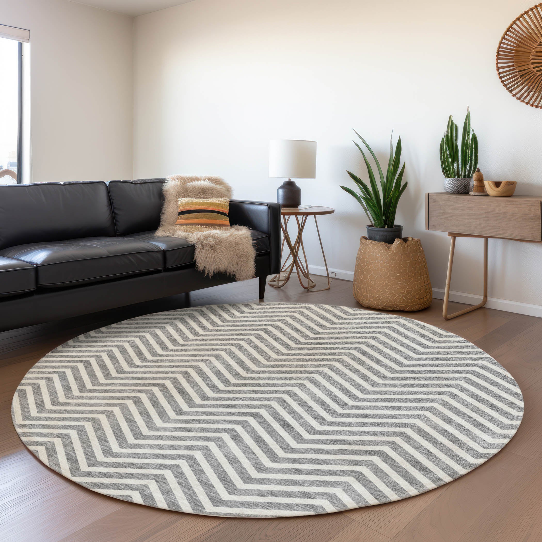 Bruges Machine Washable Transitional Gray Rug 8' x 8' #shape_Round