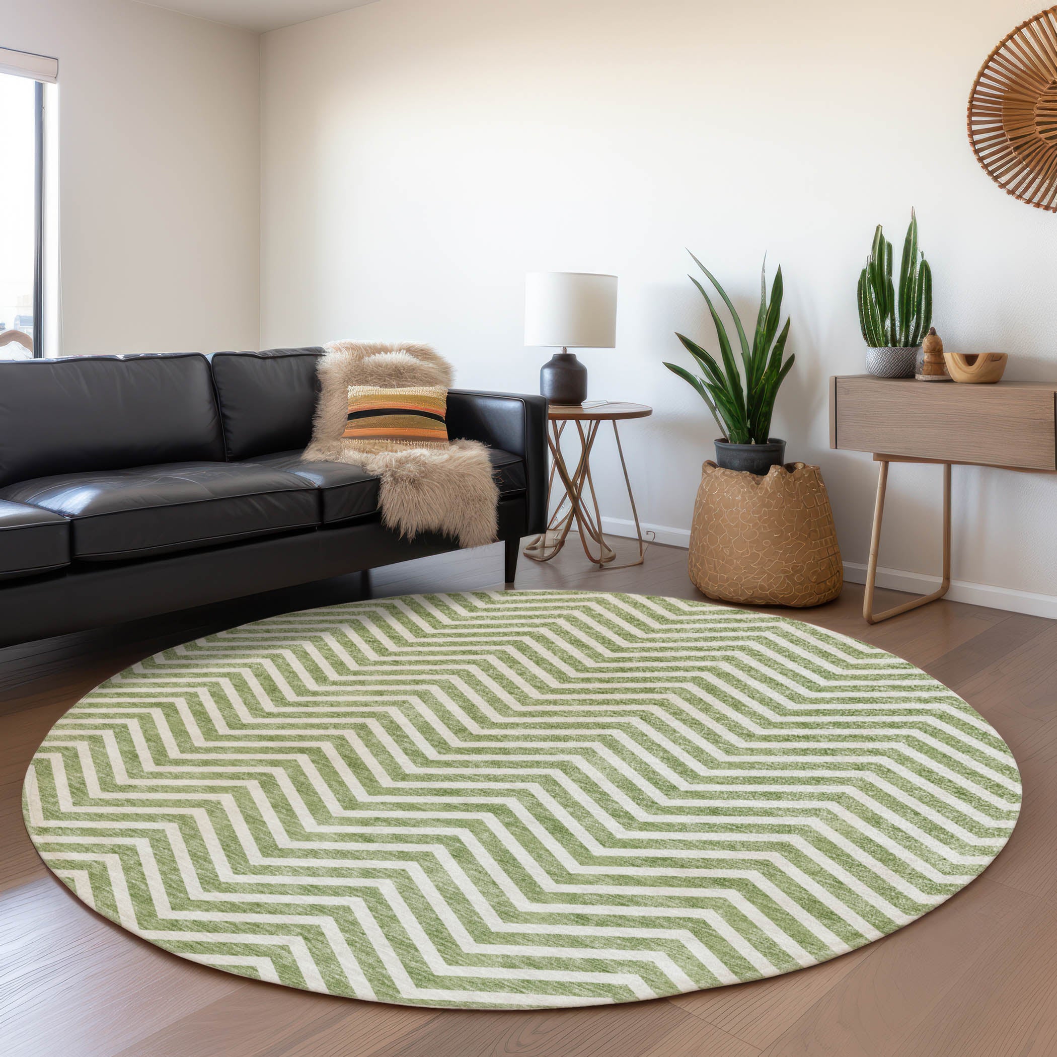Bruges Machine Washable Transitional Green Rug 8' x 8' #shape_Round