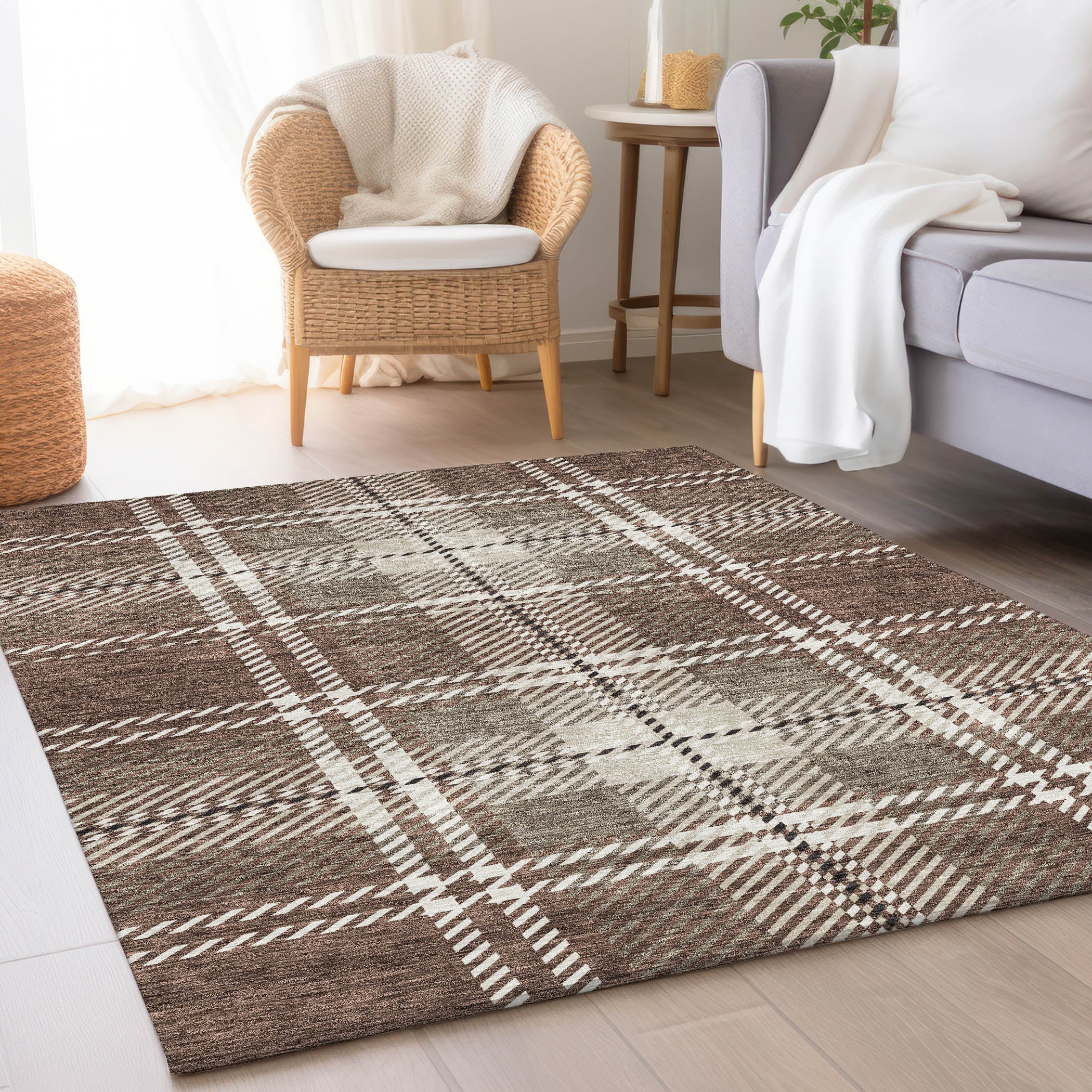 Chiang Mai Machine Washable Transitional Brown Rug 2'6" x 3'10" #shape_Rectangle