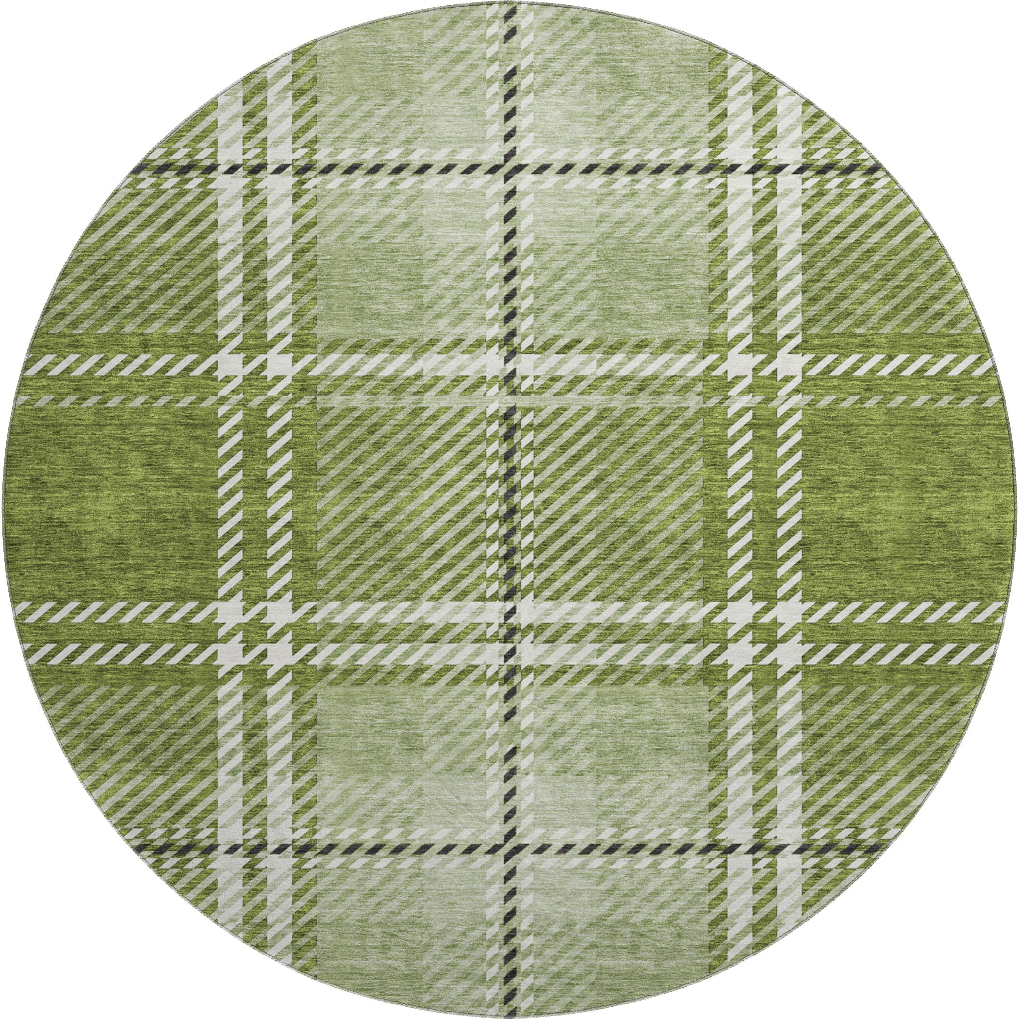 Chiang Mai Machine Washable Transitional Green Rug 8' x 8' #shape_Round