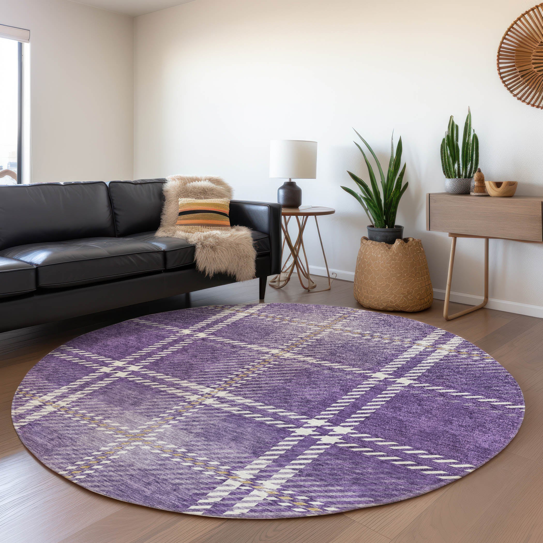 Chiang Mai Machine Washable Transitional Purple Rug 8' x 8' #shape_Round