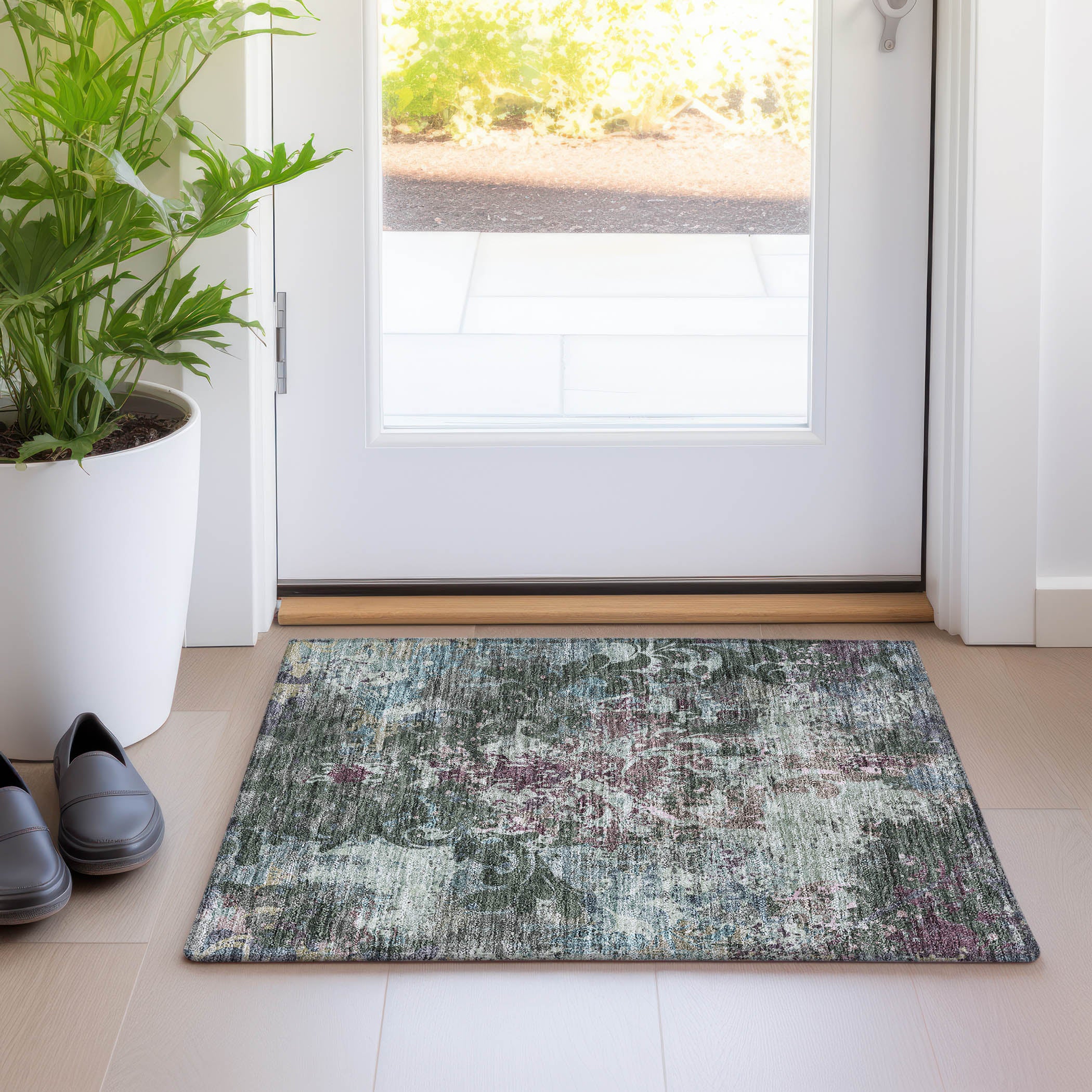 Split Machine Washable Transitional Fern Green Rug 1'8" x 2'6" #shape_Rectangle