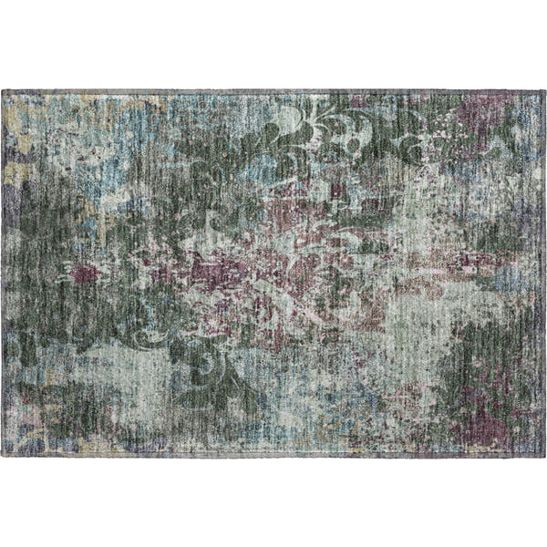 Split Machine Washable Transitional Fern Green Rug 1'8" x 2'6"